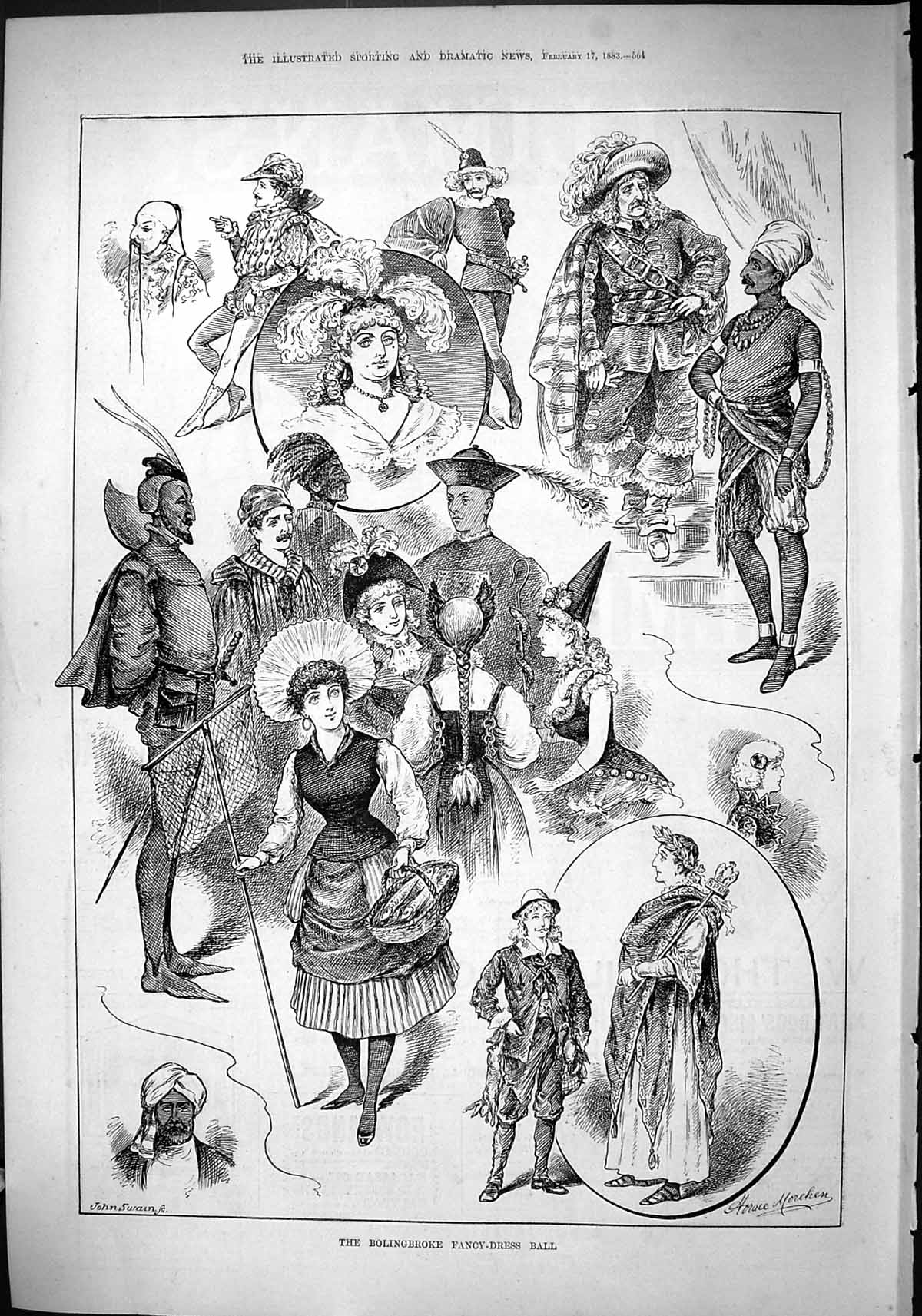 Antique Old Print 1883 Bolingbroke Fancy Dress Ball Costumes Entertainment 19th