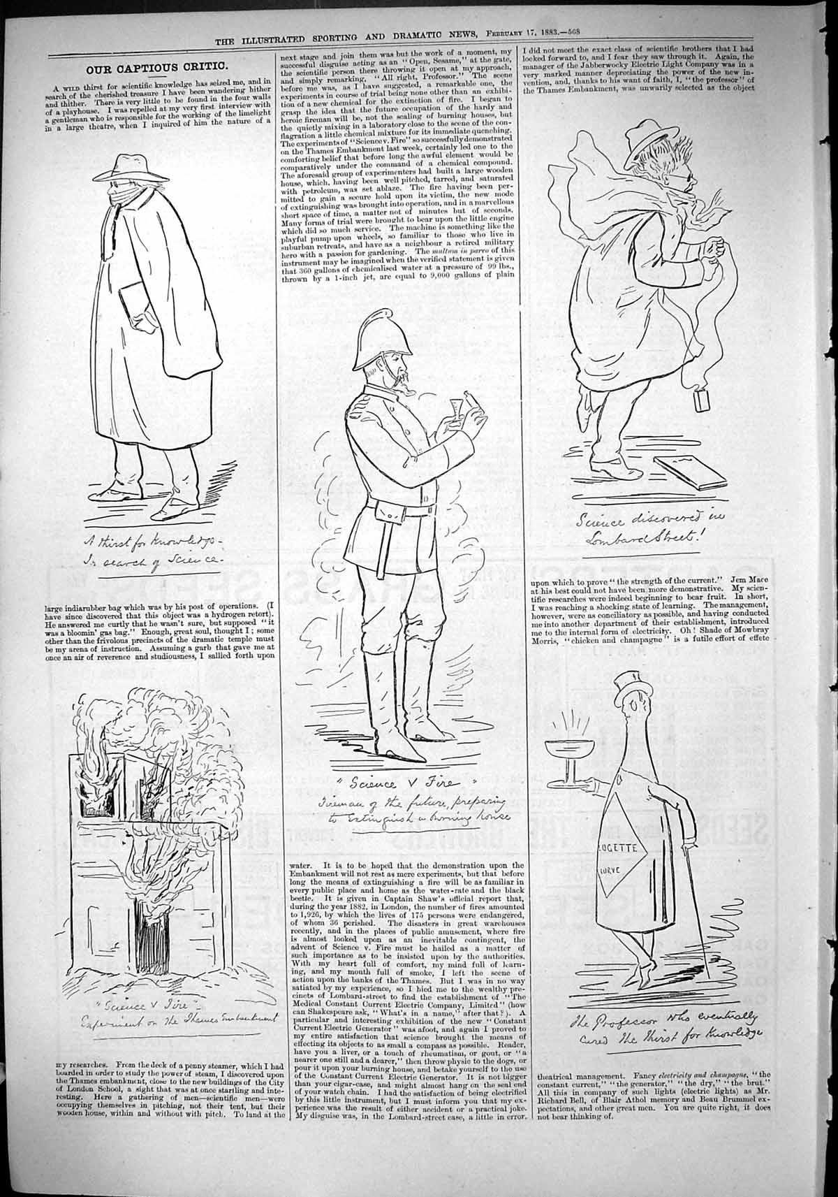 Original Old Antique Print 1883 Captious Critic Theatre Professor Science 19th