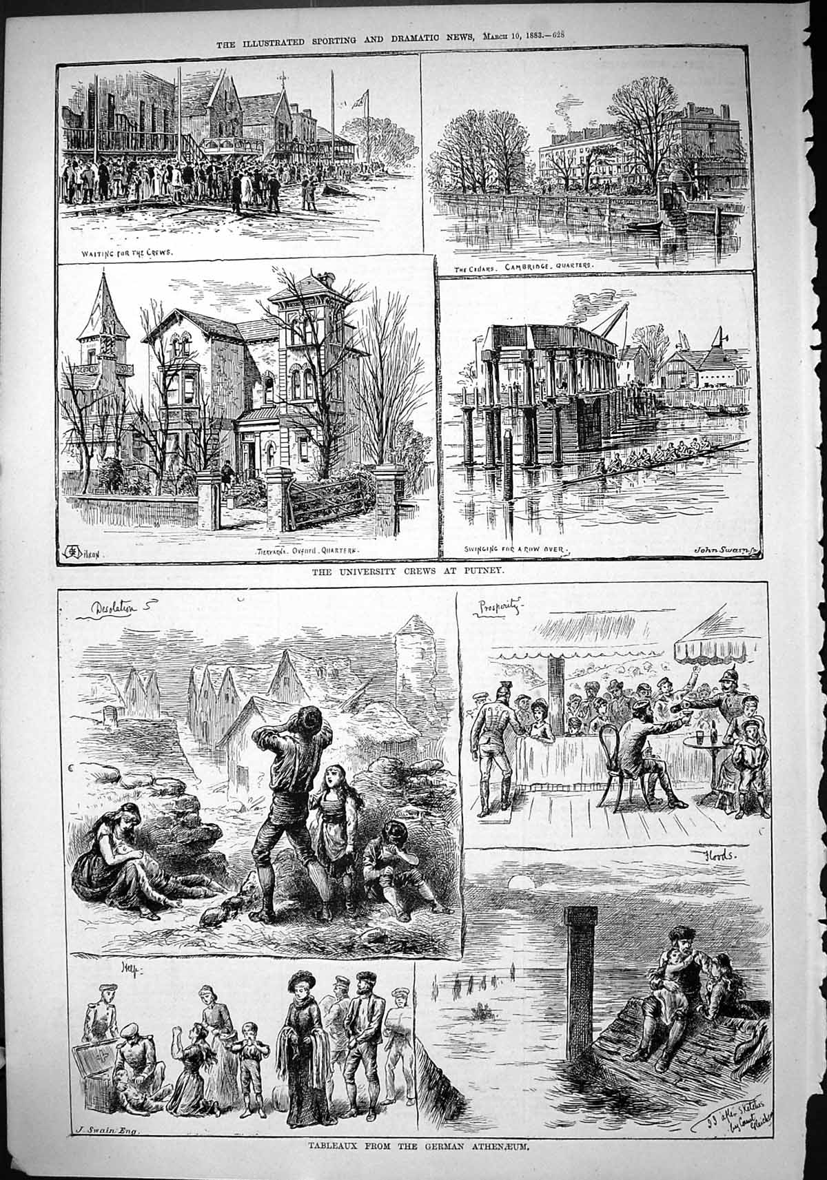 Old University Boat Race Putney Sport 1883 Tableaux German Anthenaeum Victorian