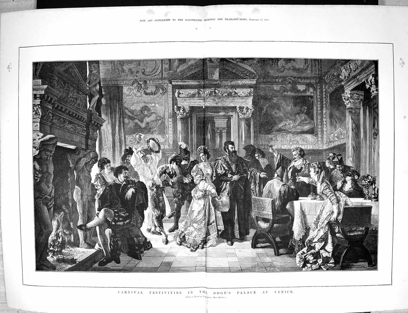 Old 1883 Carnival Festivities Doge'S Palace Venice Italy Karl BeckerVictorian