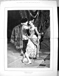 Old Antique Print 1882 Temptation Man Lady Fan Romance Gustave Jacquet 19th