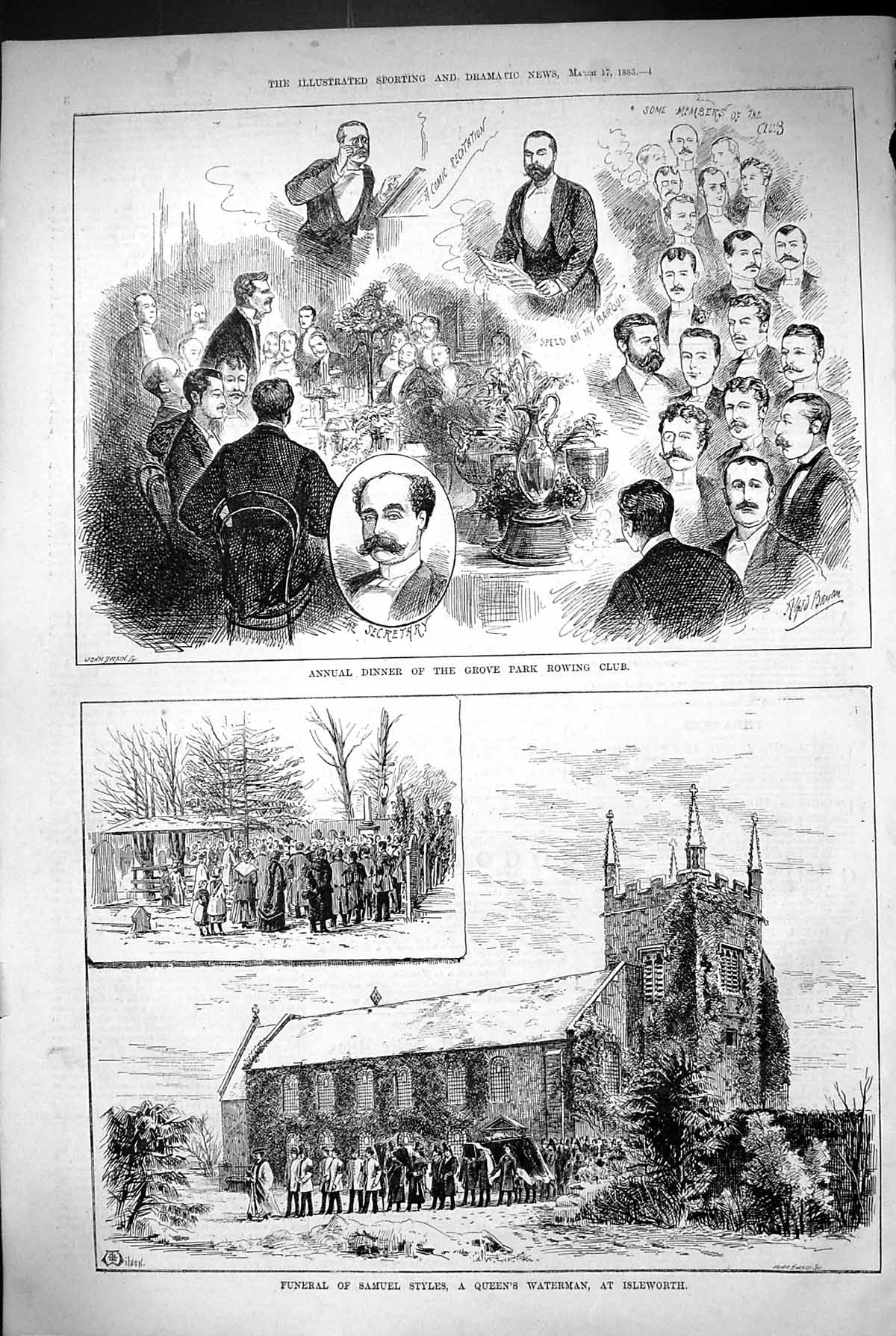 Old 1883 Dinner Grove Park Rowing Club Funeral Samuel Styles Waterman Victorian