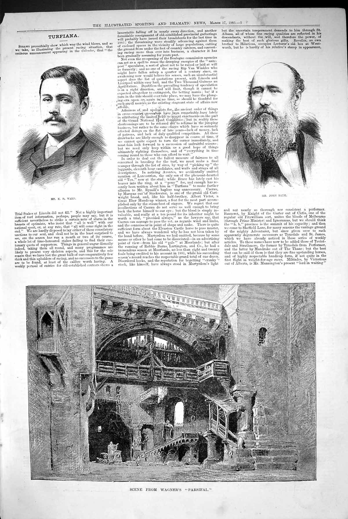 Antique Old Print 1883 Portrait Ward John Bath Scene Wagners Parsifal Theatre