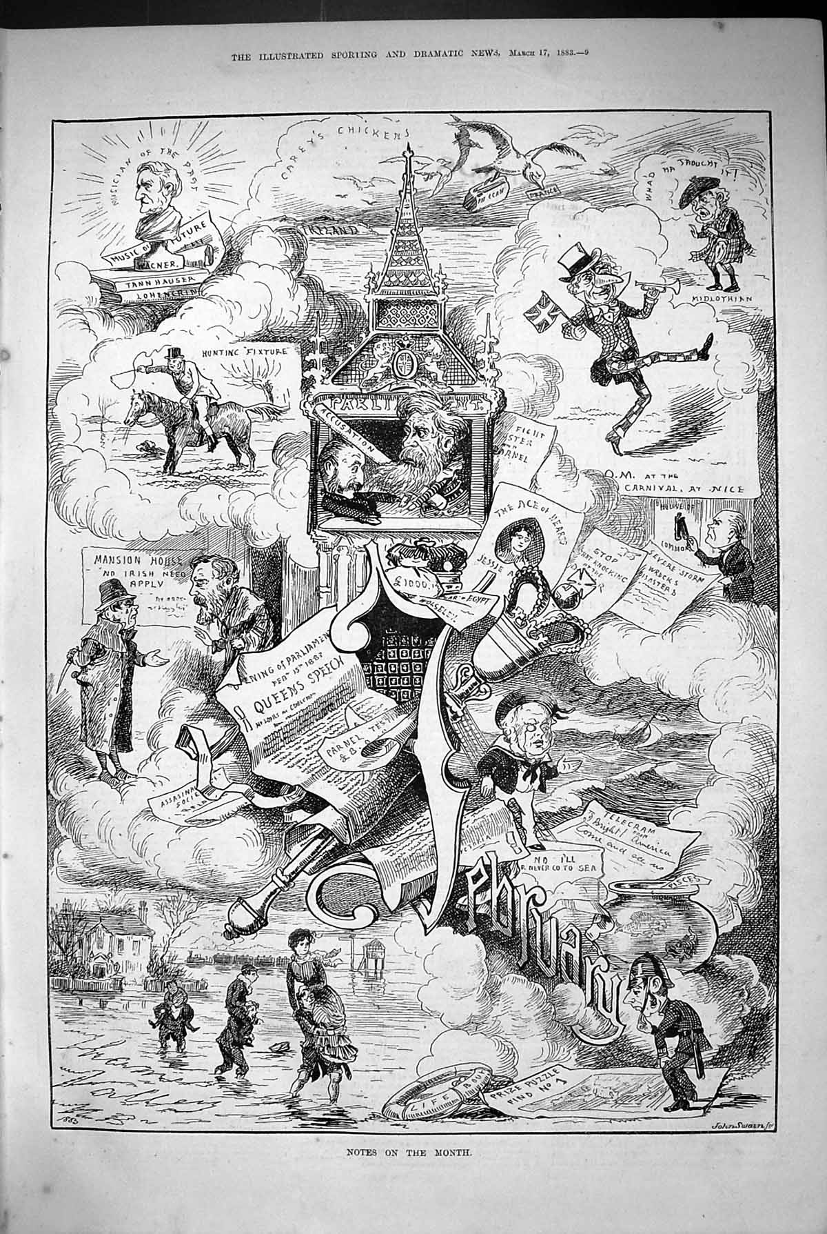 Old Print 1883 Notes The Month Parliament Queens Speeach Midlothian Carn 19th