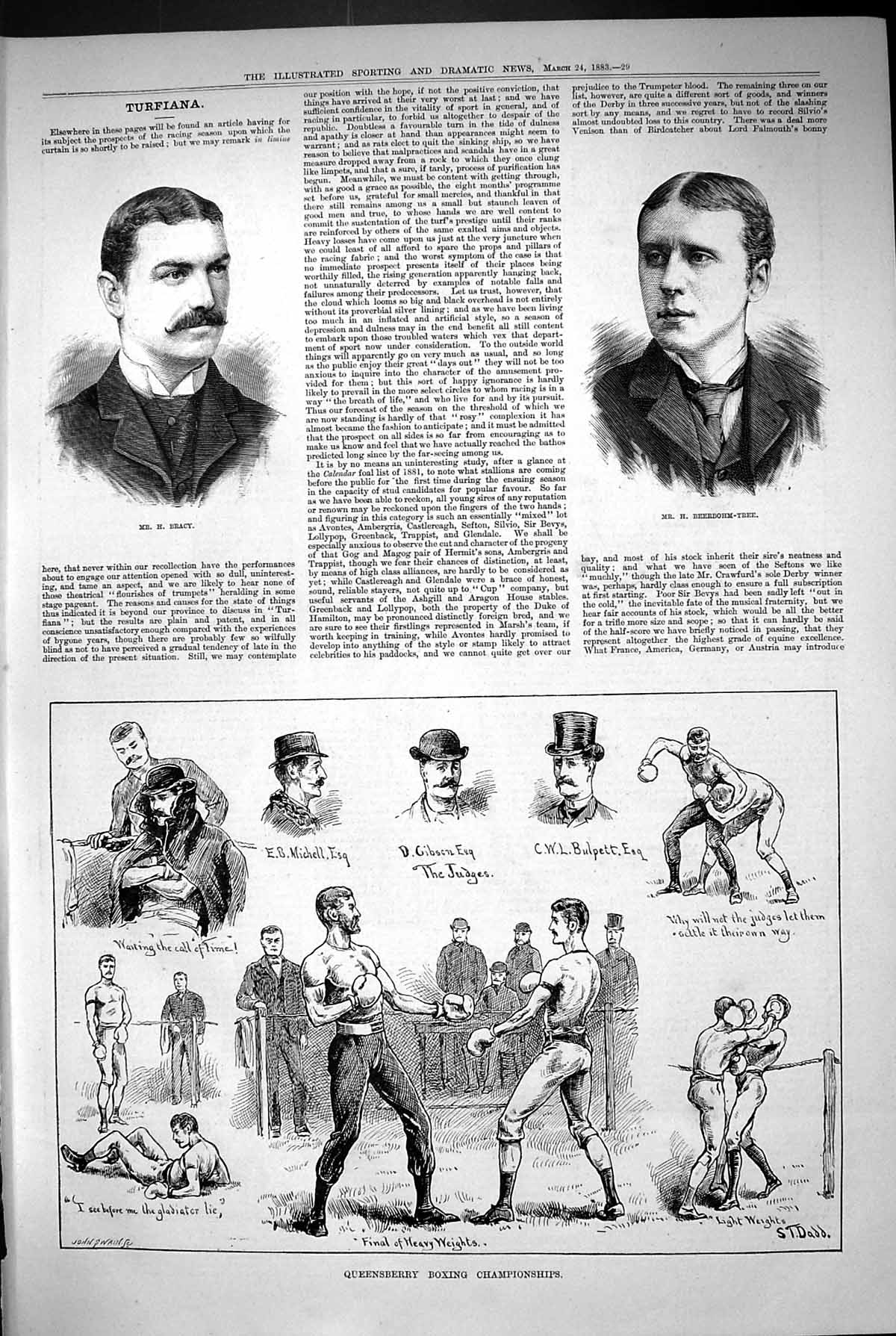 Old 1883 Portrait Bracy Beerbohm-Tree Queensferry Boxing Michell Gibs Victorian