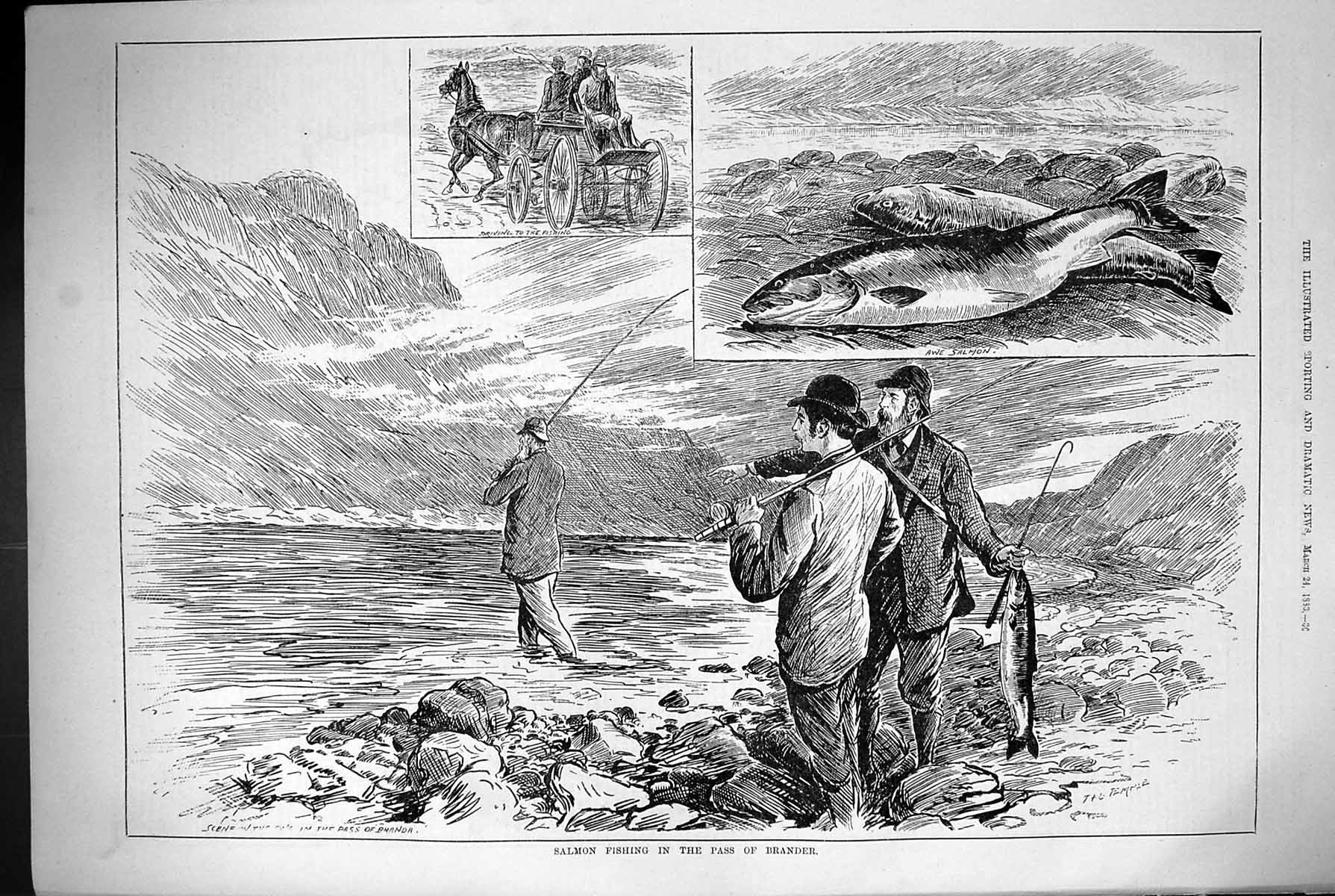 Old 1883 Salmon Fishing Pass Brander Fish Angling Scotland Mountains Victorian