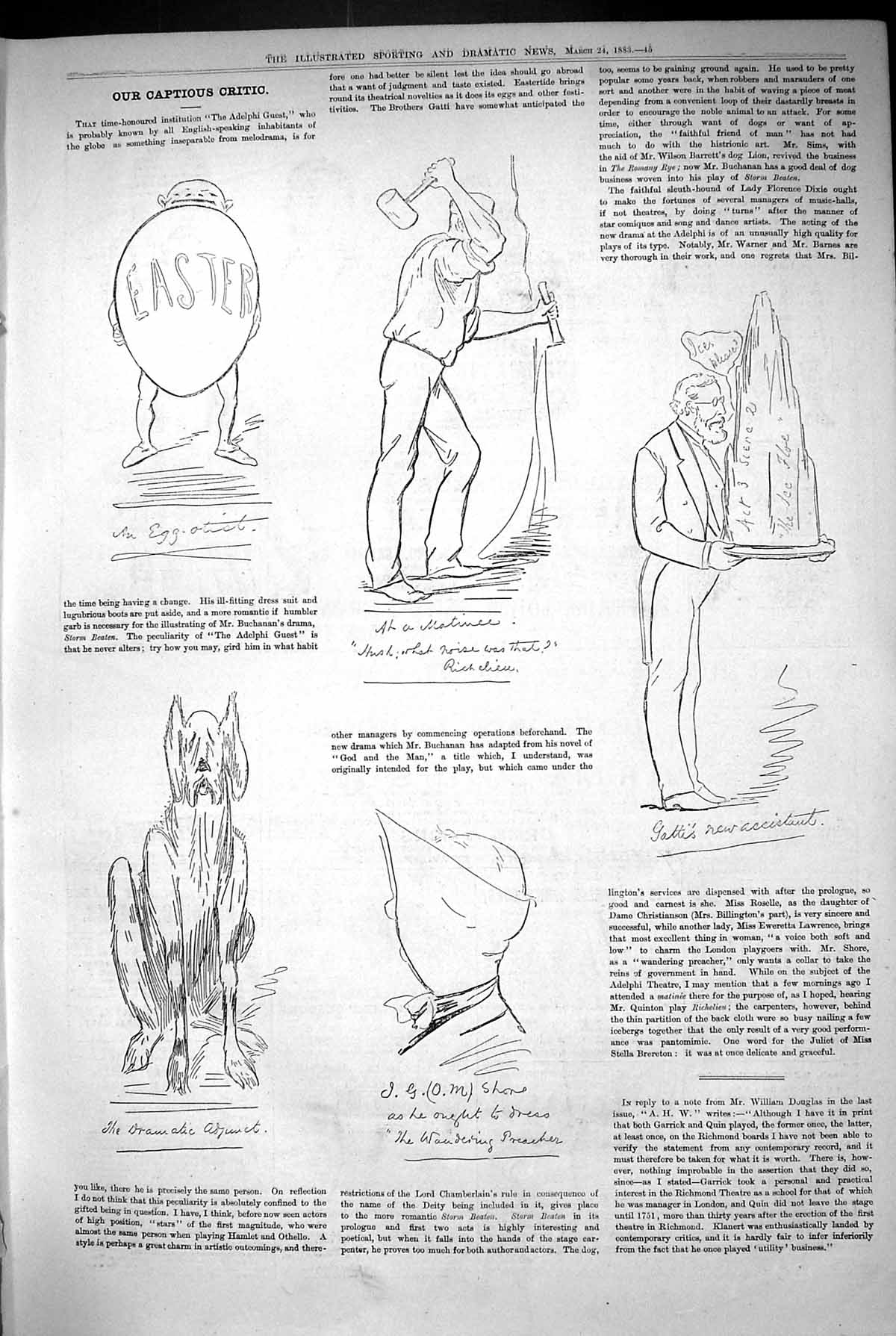 Original Old Antique Print 1883 Captious Critic Theatre Easter Egg Adelphi 19th