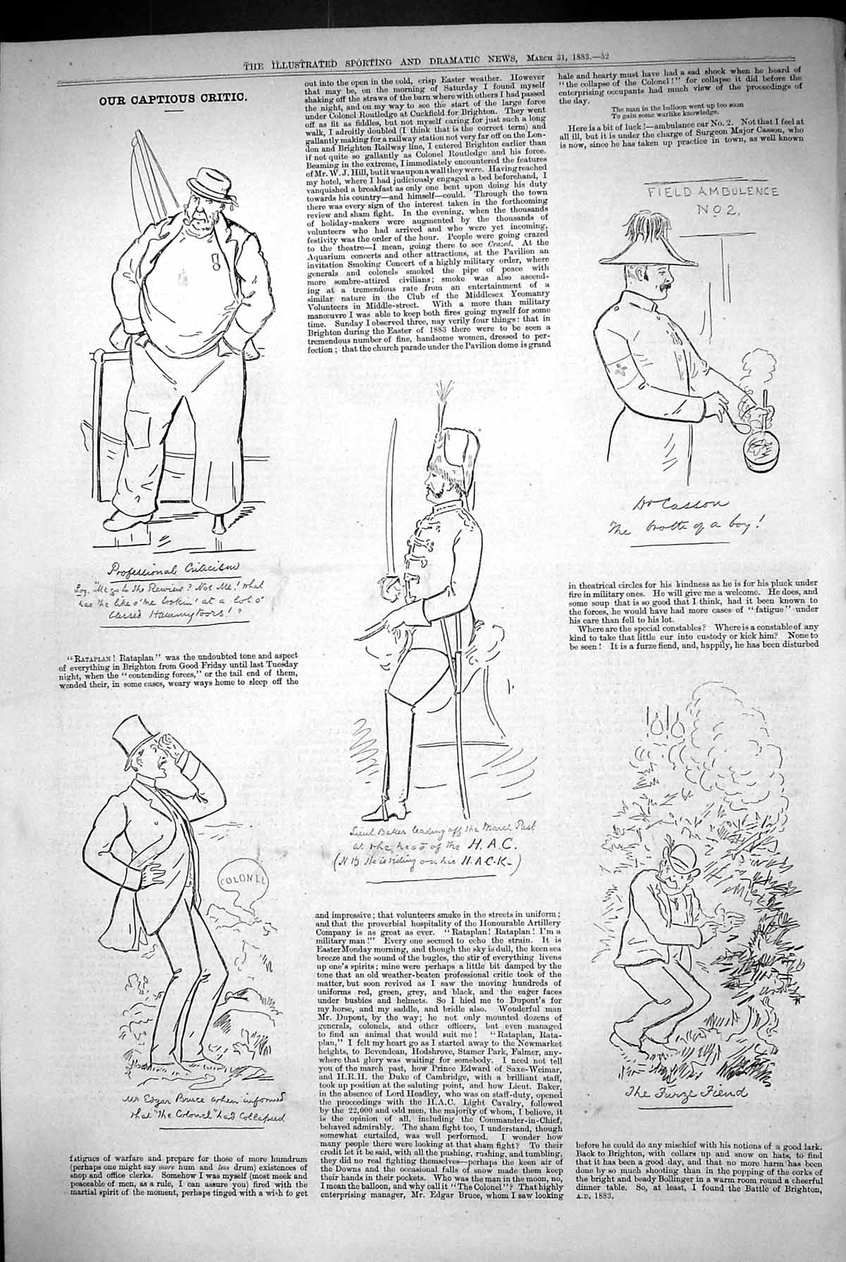 Original Old Antique Print 1883 Captious Critic Theatre Baker Sier Edgar Bruce
