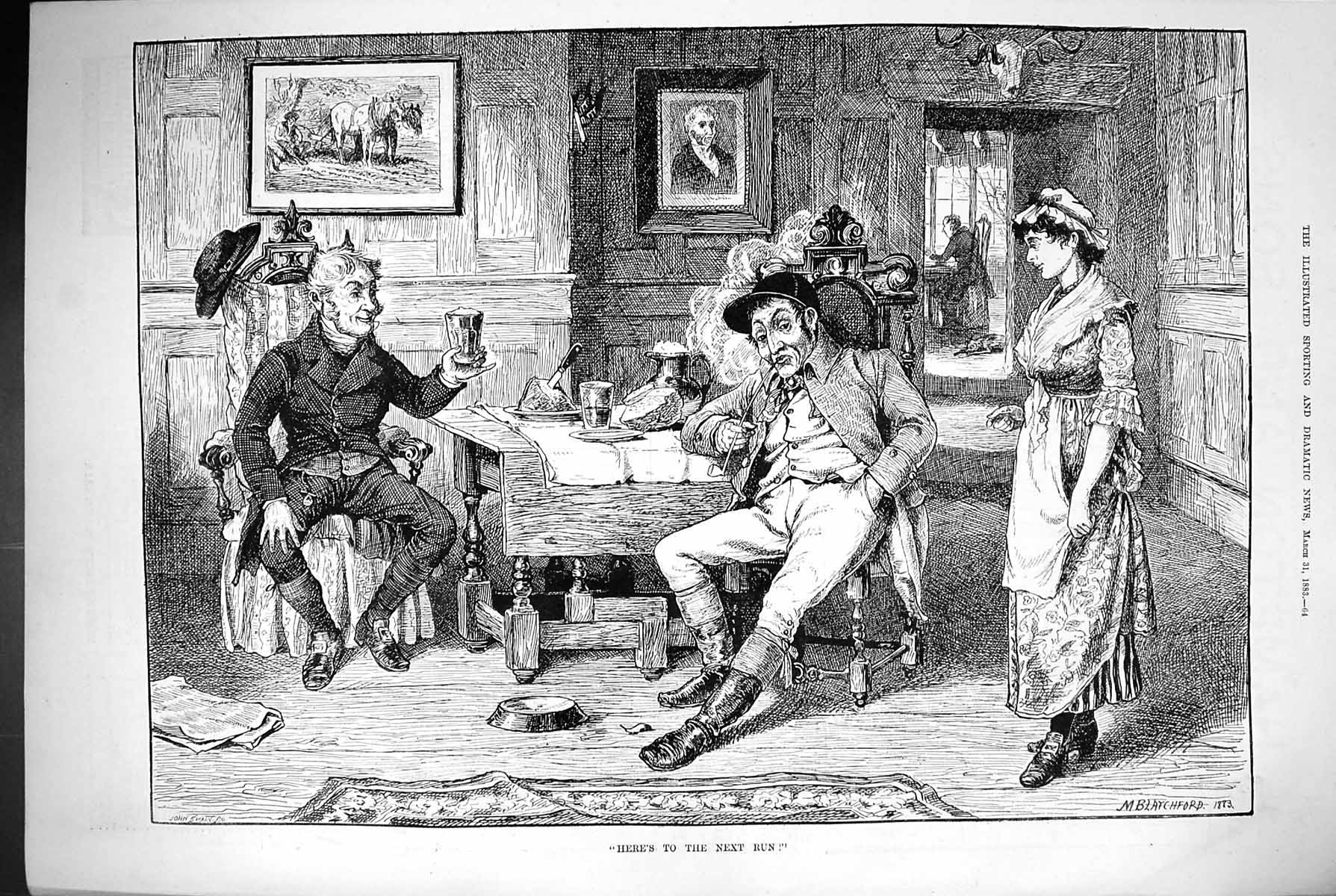 Old 1883 Men Toasting Horse Racing Jockey Sport Here'S To The Next Ru Victorian