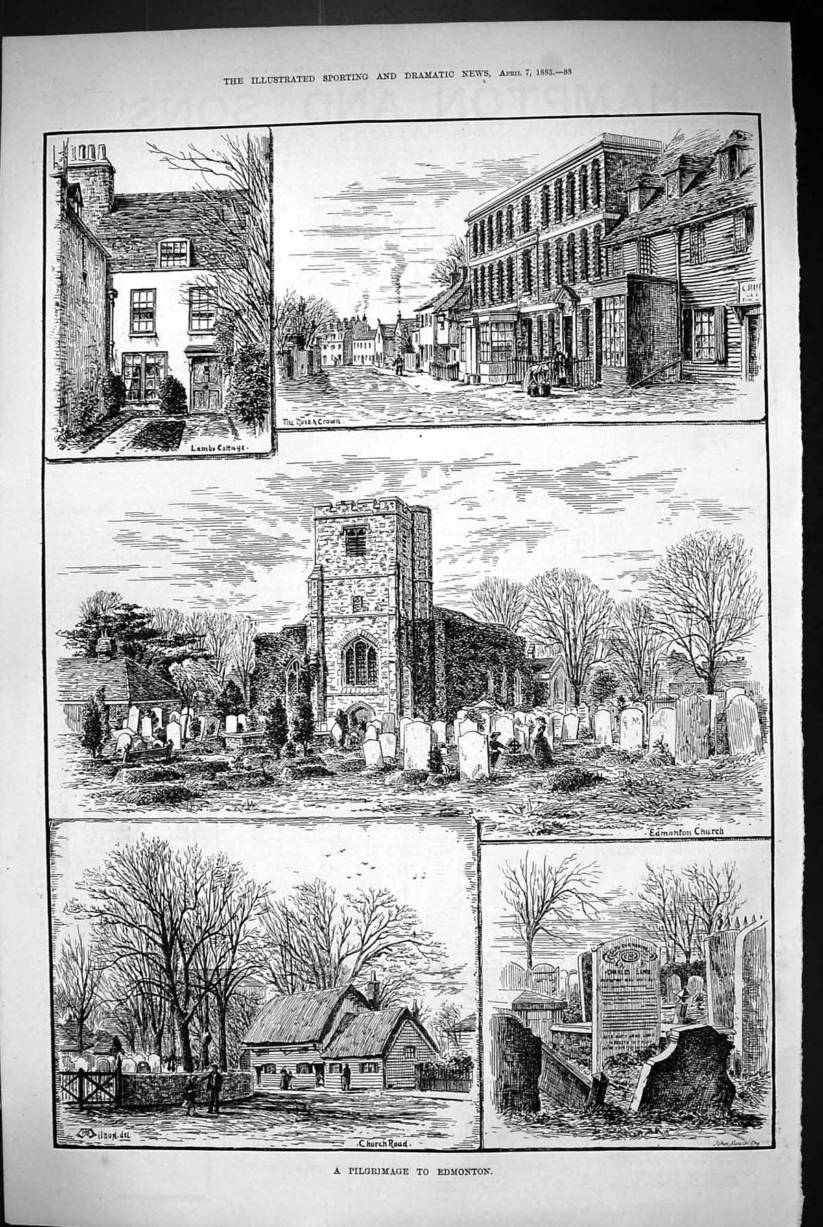Old 1883 Pilgrimage Edmonton Church Road Rose Crown Lambs Cottage Can Victorian