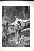 Old 1883 Portrait Rustic Beauty Young Girl Countryside Gathering Wood Victorian