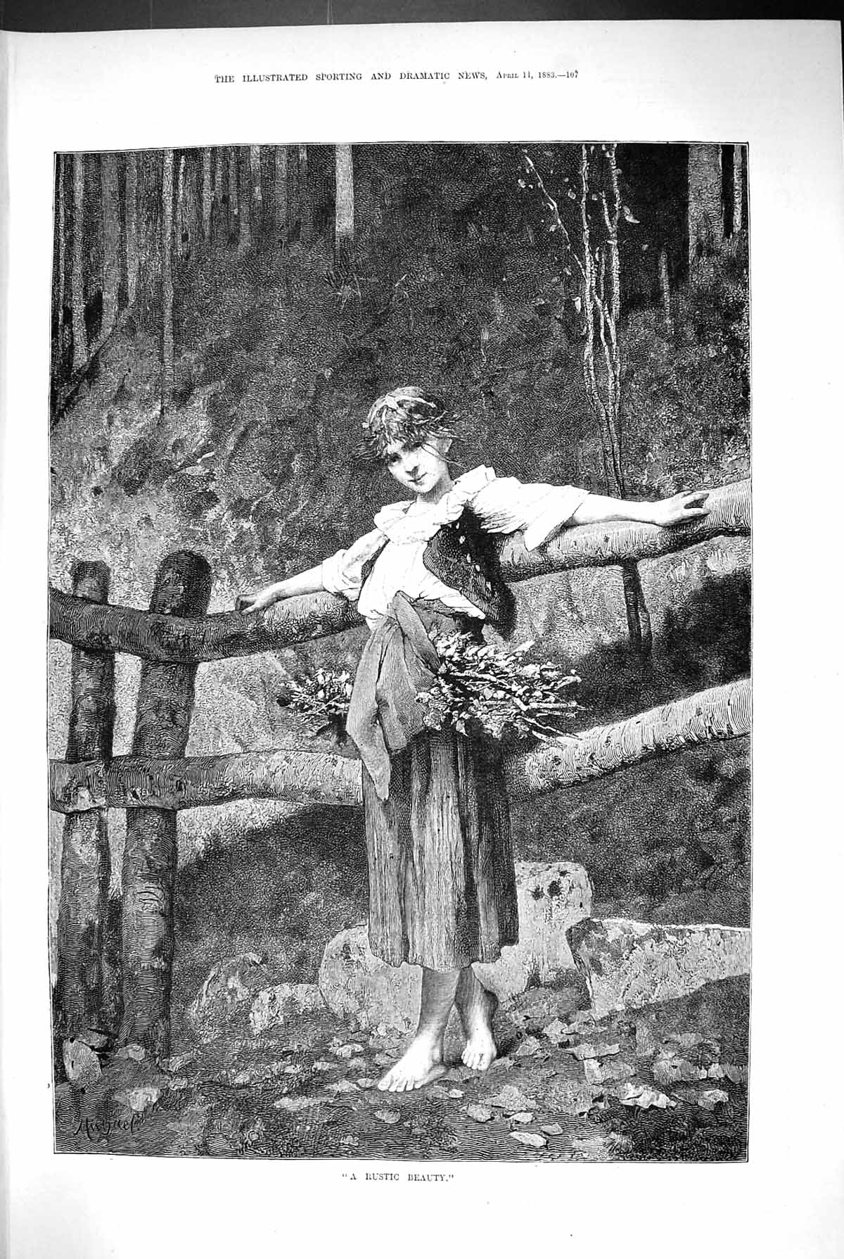 Old 1883 Portrait Rustic Beauty Young Girl Countryside Gathering Wood Victorian