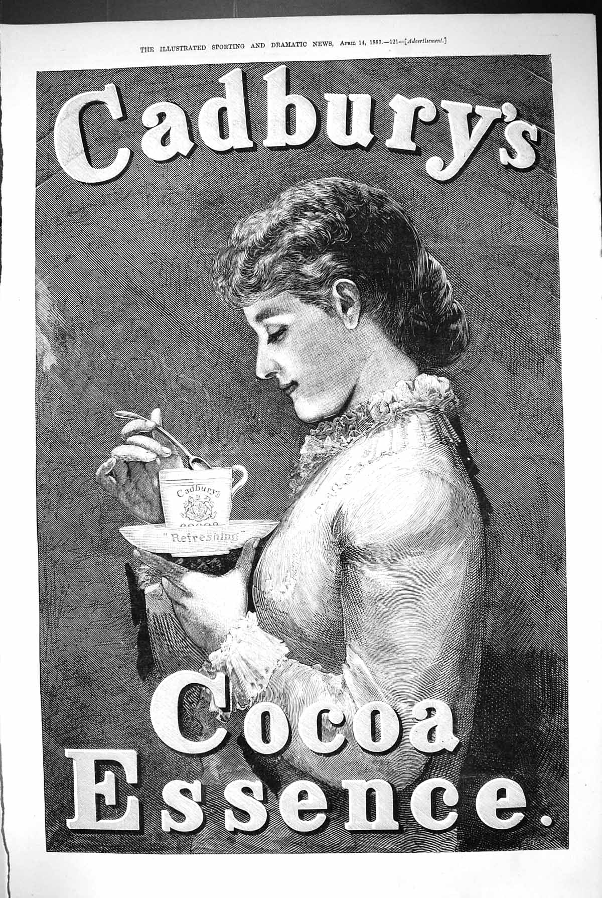 Old 1883 Advertisement Cadbury'S Cocoa Essence Beautiful Woman Cup Sa Victorian
