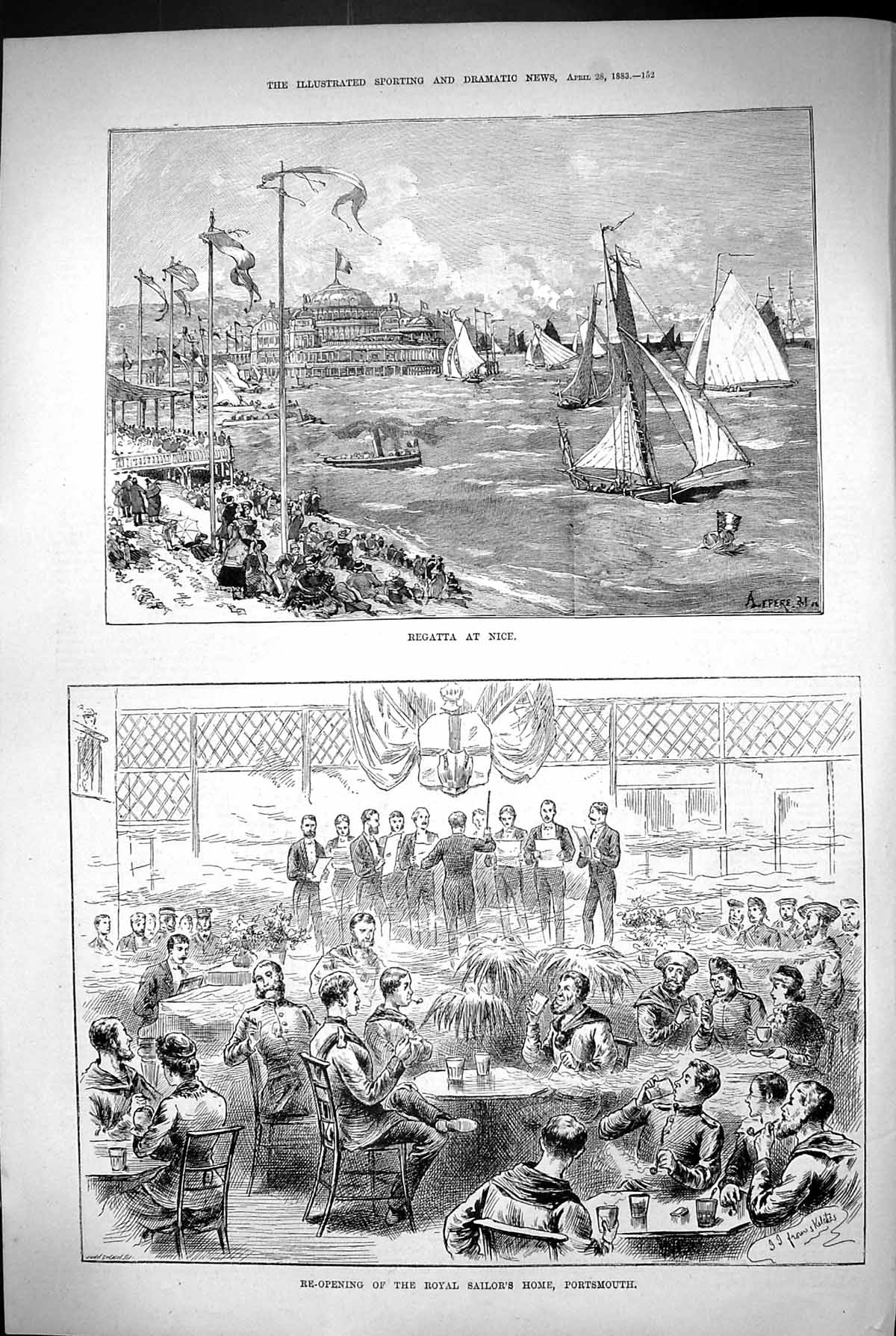 Old 1883 Regatta Nice France Yachts Re-Opening Royal Sailors Home Por Victorian