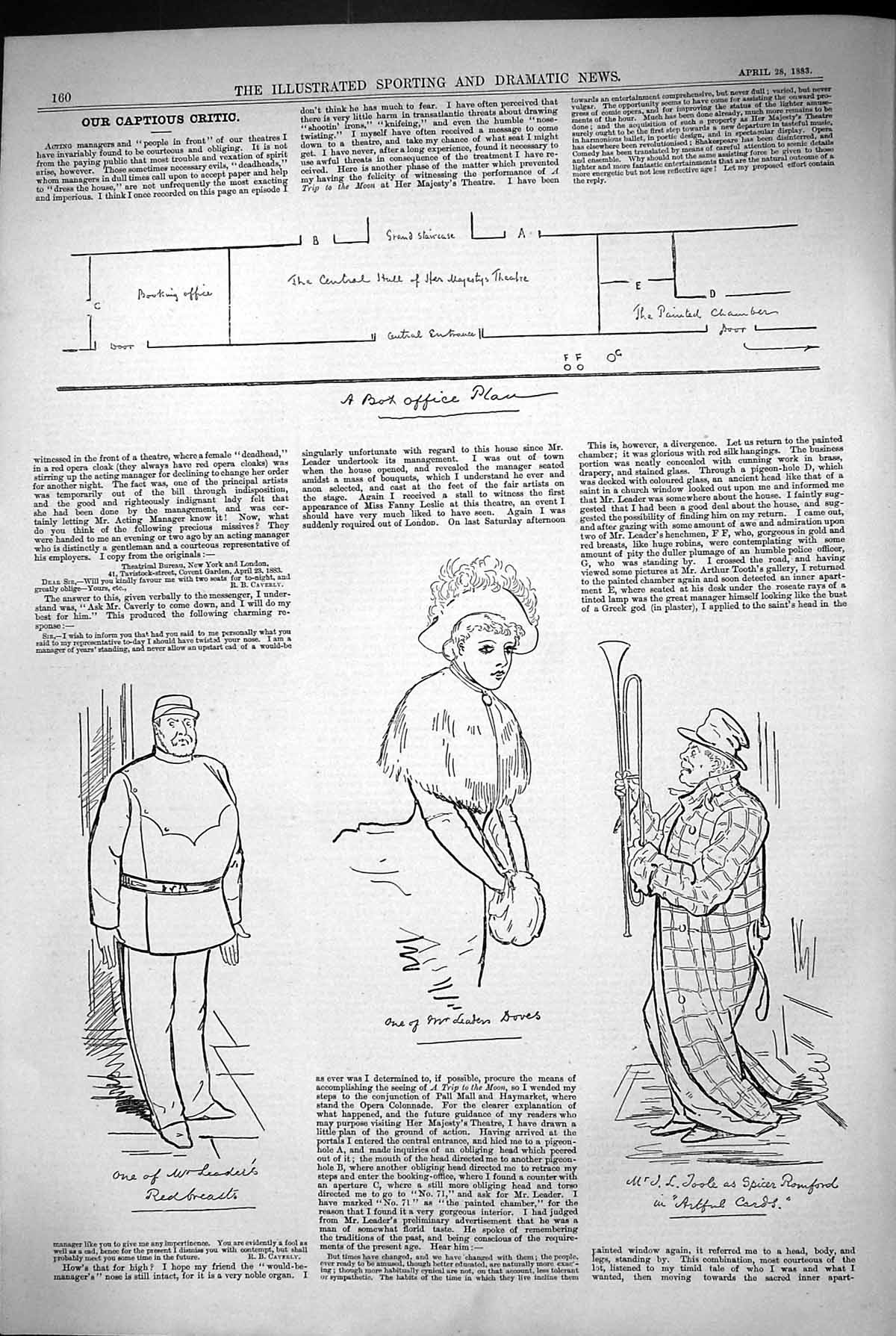 Antique Old Print 1883 Captious Critic Theatre Box Office Plan Toole Romford