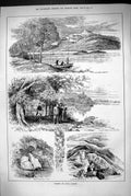 Old 1883 Fishing Loch Lomond Scotland Rob Roy'S Cave Mountains Swan I Victorian