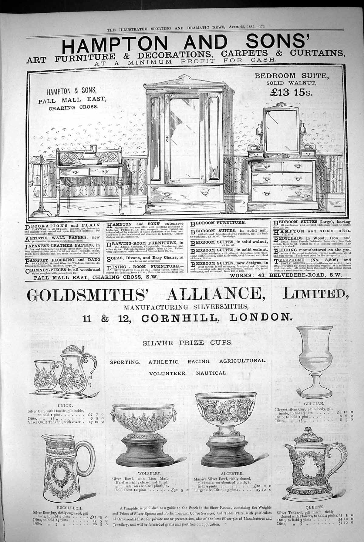 Old Print 1883 Advertisement Hampton Furniture Gsmith Silversmith Cornhi 19th