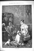 Antique Old Print 1883 Musical Critic Pet Dog Young Woman Music Instrument 19th