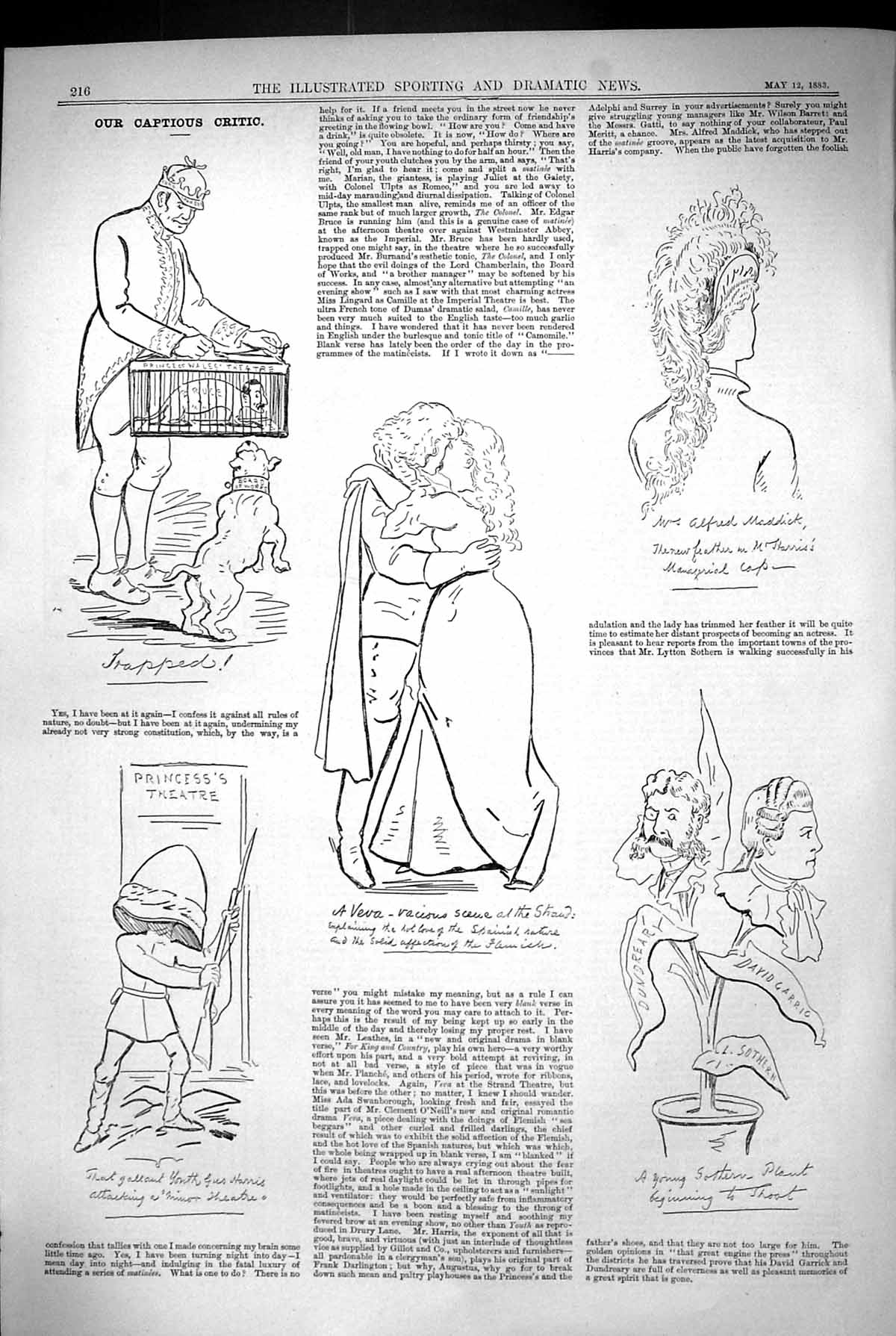 Old 1883 Captious Critic Prince Wales Theatre Alfred Maddick Sothern Victorian