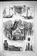 Antique Old Print 1883 International Fisheries Exhibition Netherlands Court