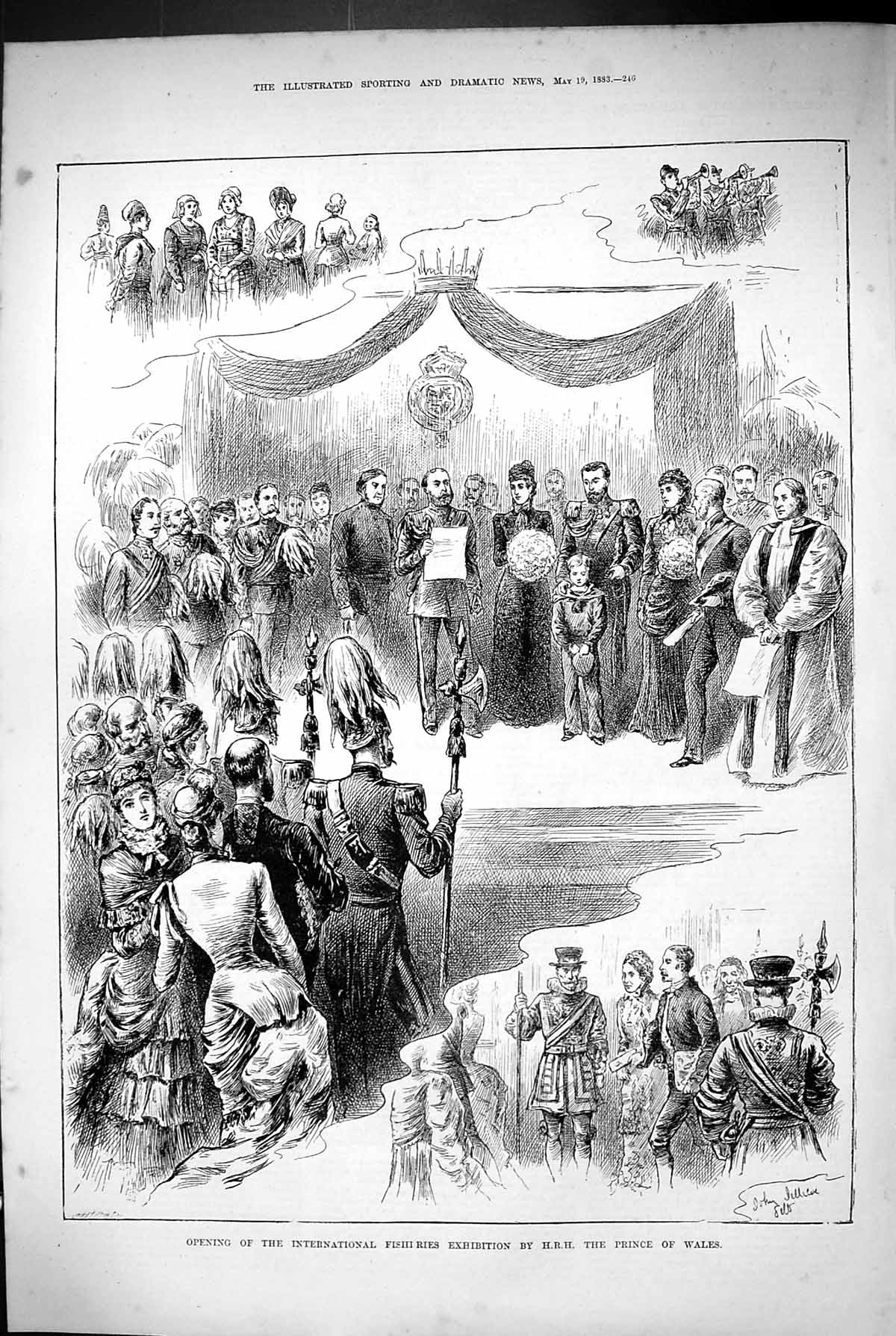 Old 1883 Opening International Fisheries Exhibition H.R.H. Prince Wal Victorian