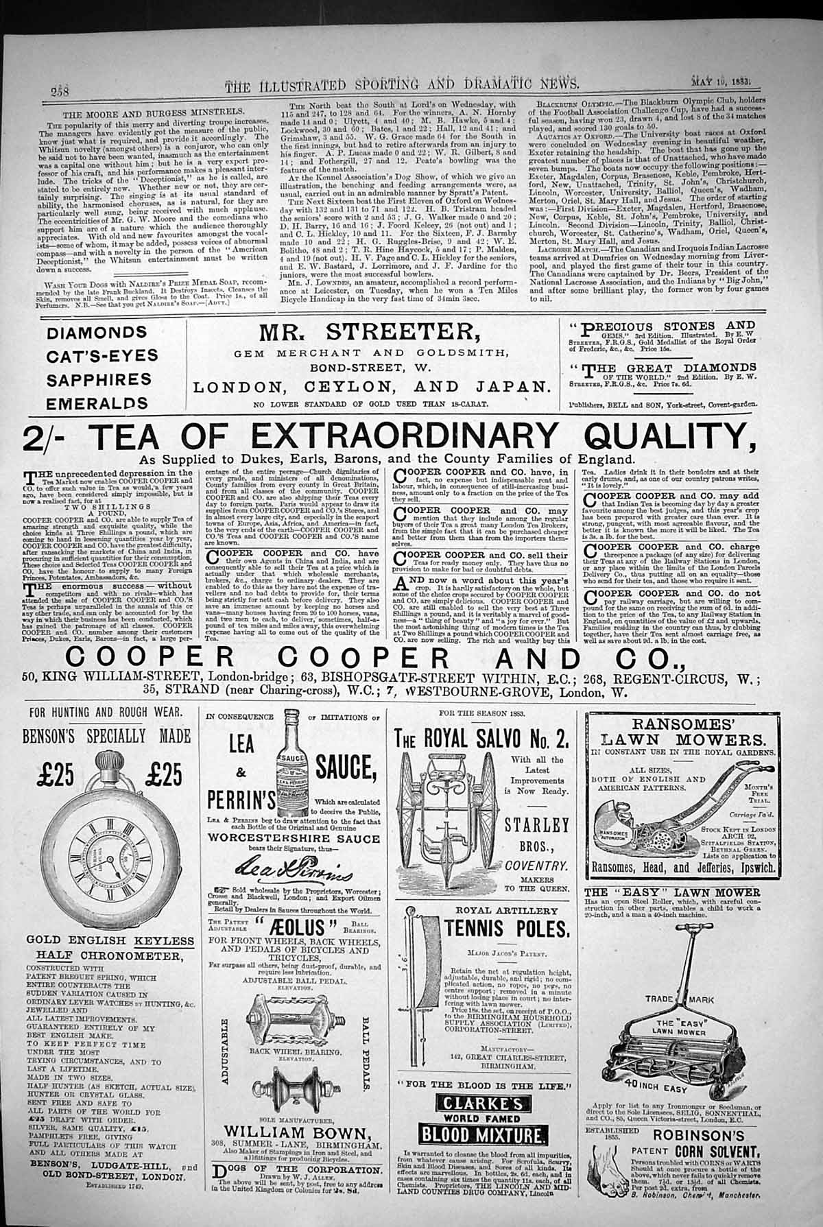 Old 1883 Advertisement Cooper Lea Perrins Sauce Bensons Watch Ramsome Victorian