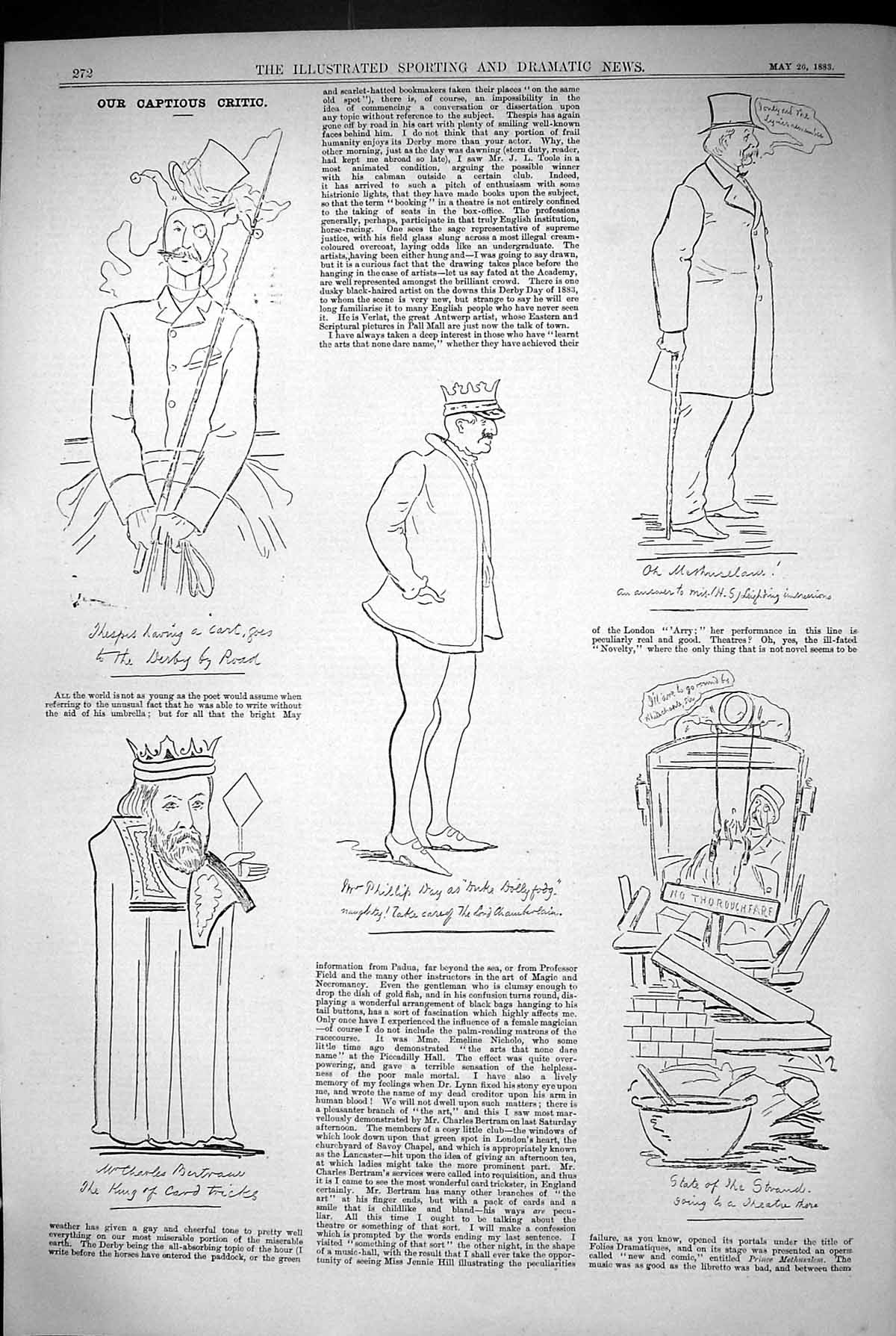 Old Antique Print 1883 Captious Critic Theatre Phillip King Card Tricks 19th