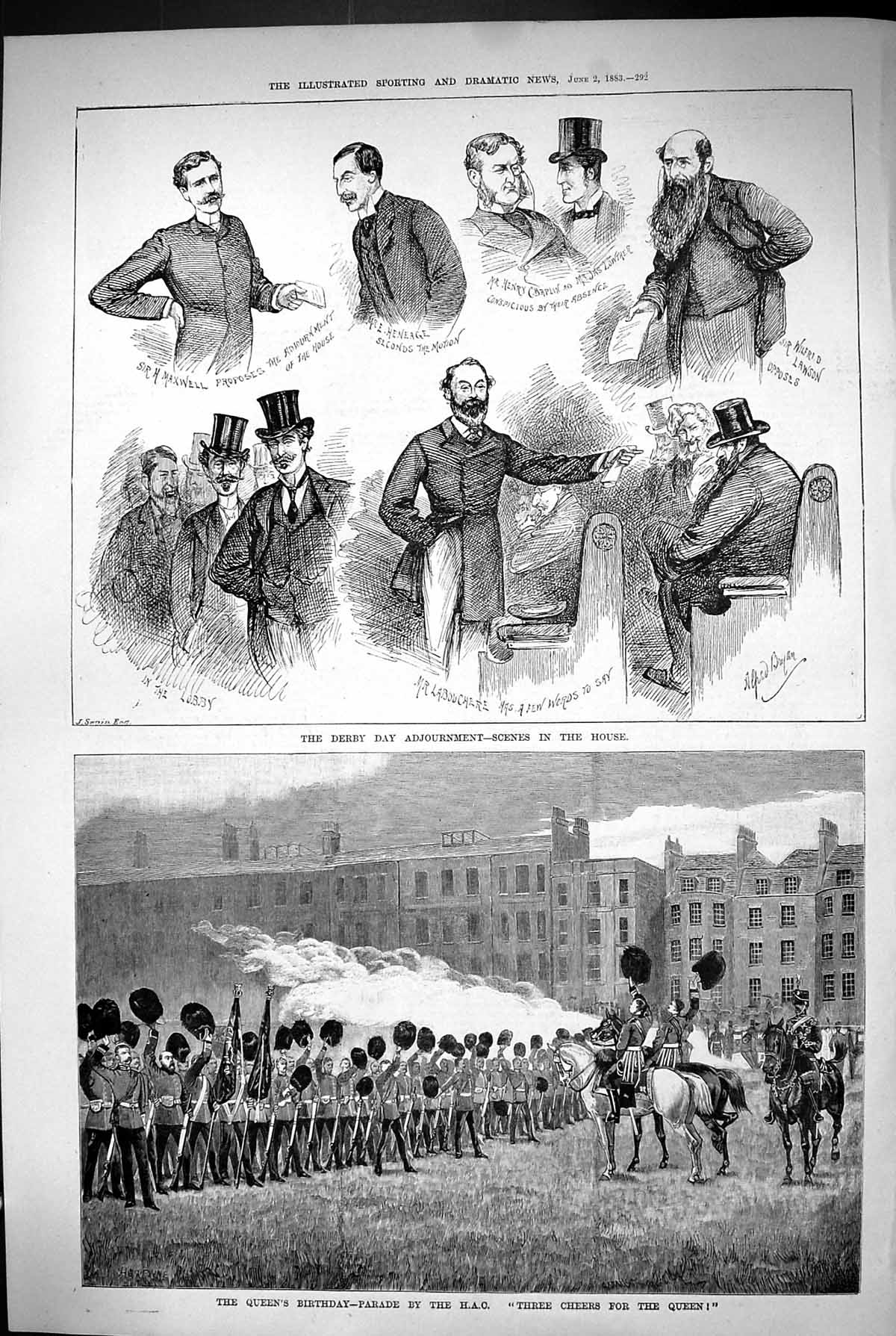 Old 1883 Derby Day Adjournment Maxwell Lawson Chaplin Queen'S Birthda Victorian