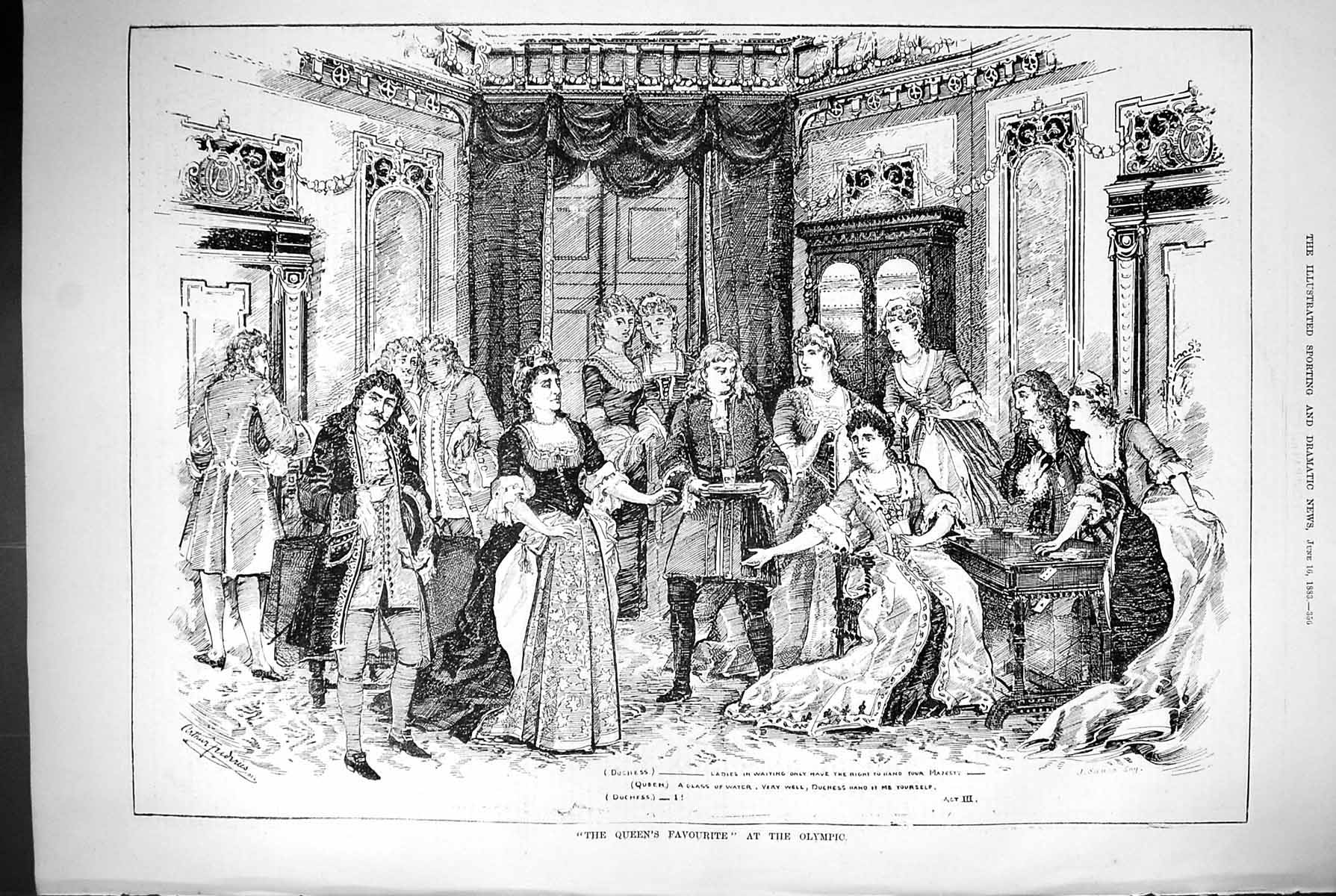 Original Old Antique Print 1883 Queen'S Favourite Olympic Theatre Victorian