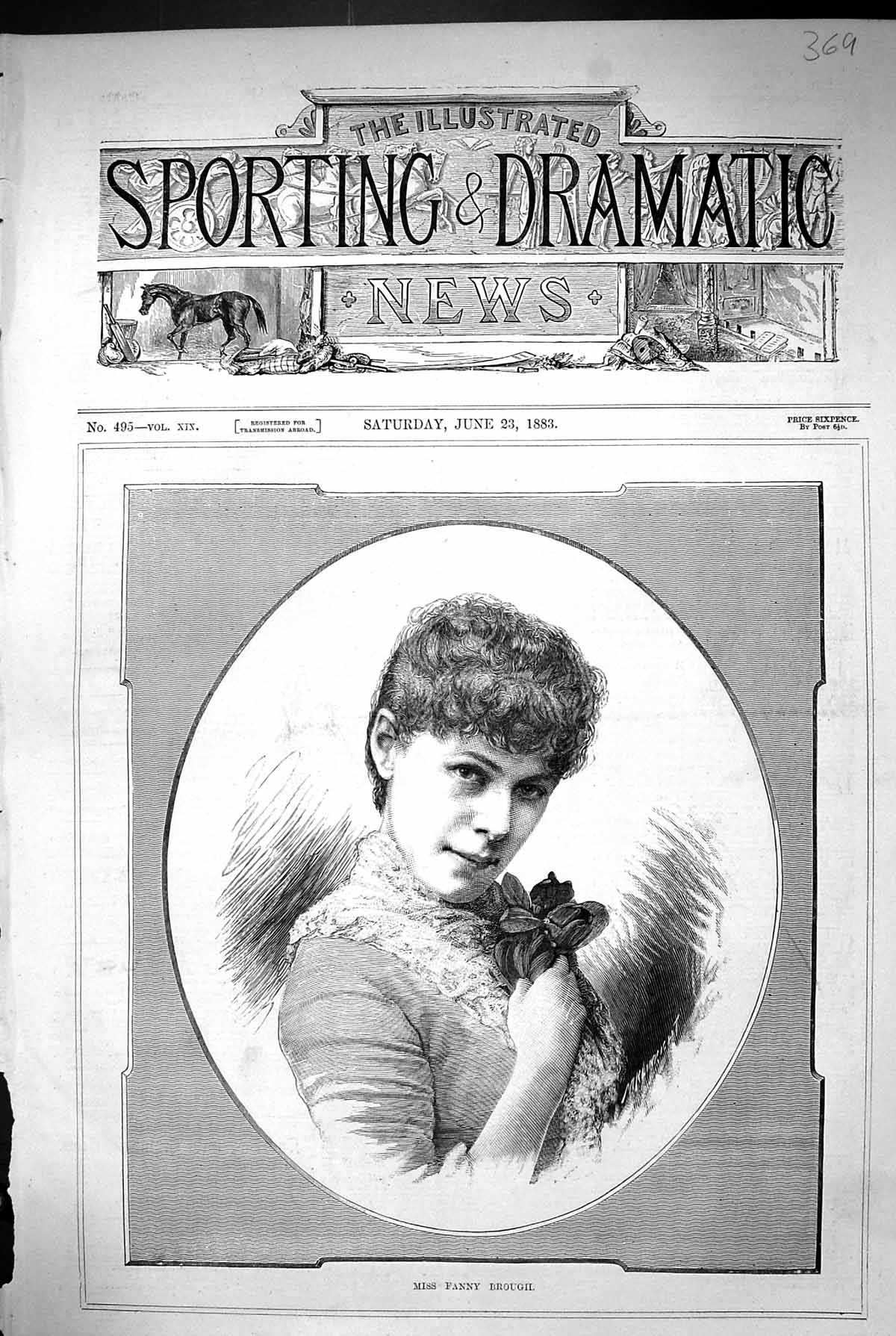 Original Old Antique Print 1883 Portrait Miss Fannu Brough Beautiful Woman 19th