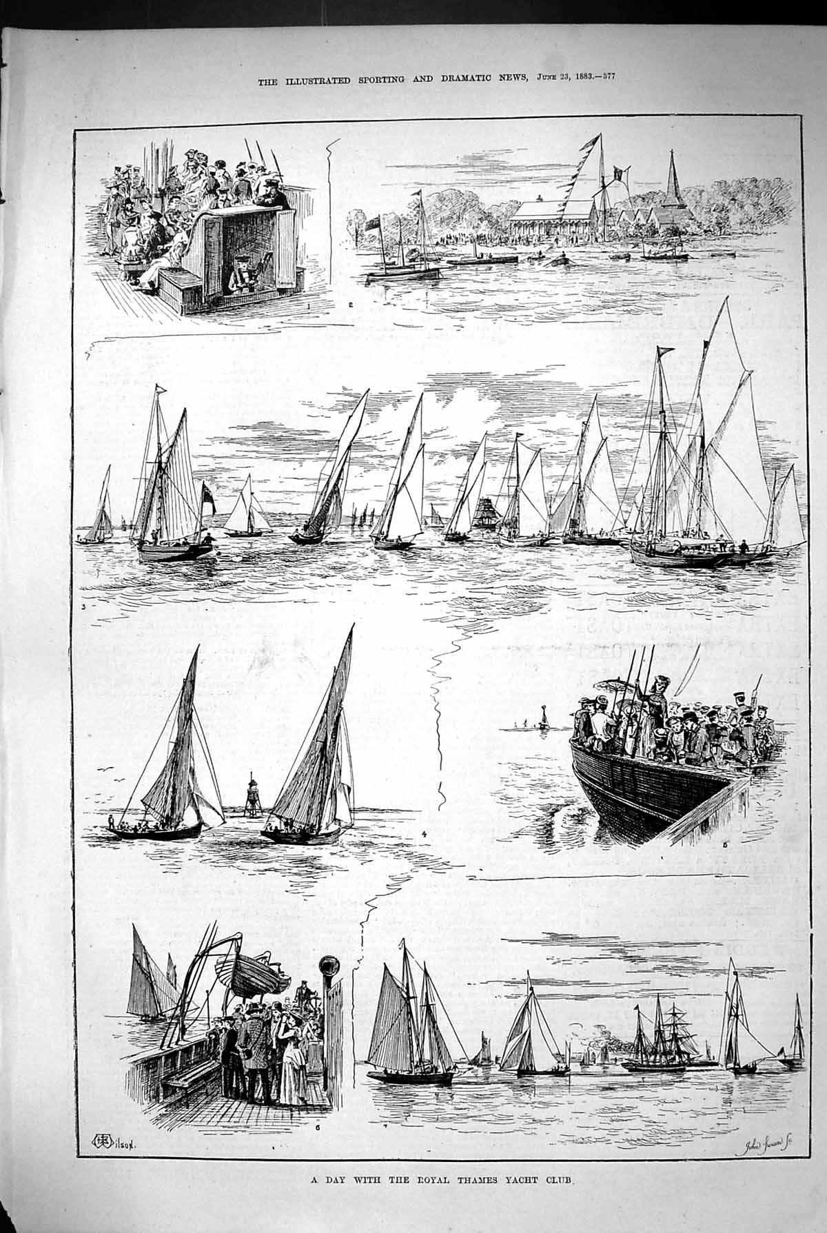 Original Old Antique Print 1883 Royal Thames Yacht Club Sailing Sport Victorian
