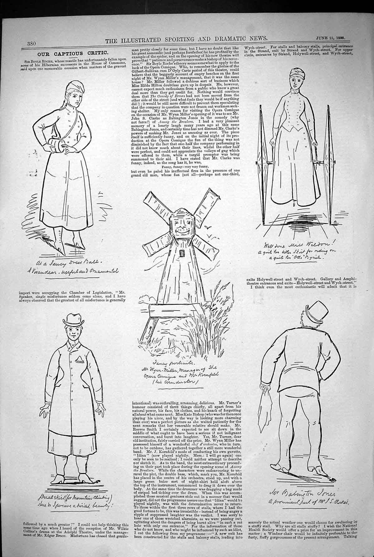 Old 1883 Captious Critic Fancy Dress Woman Windmill Miss Wilson Theat Victorian