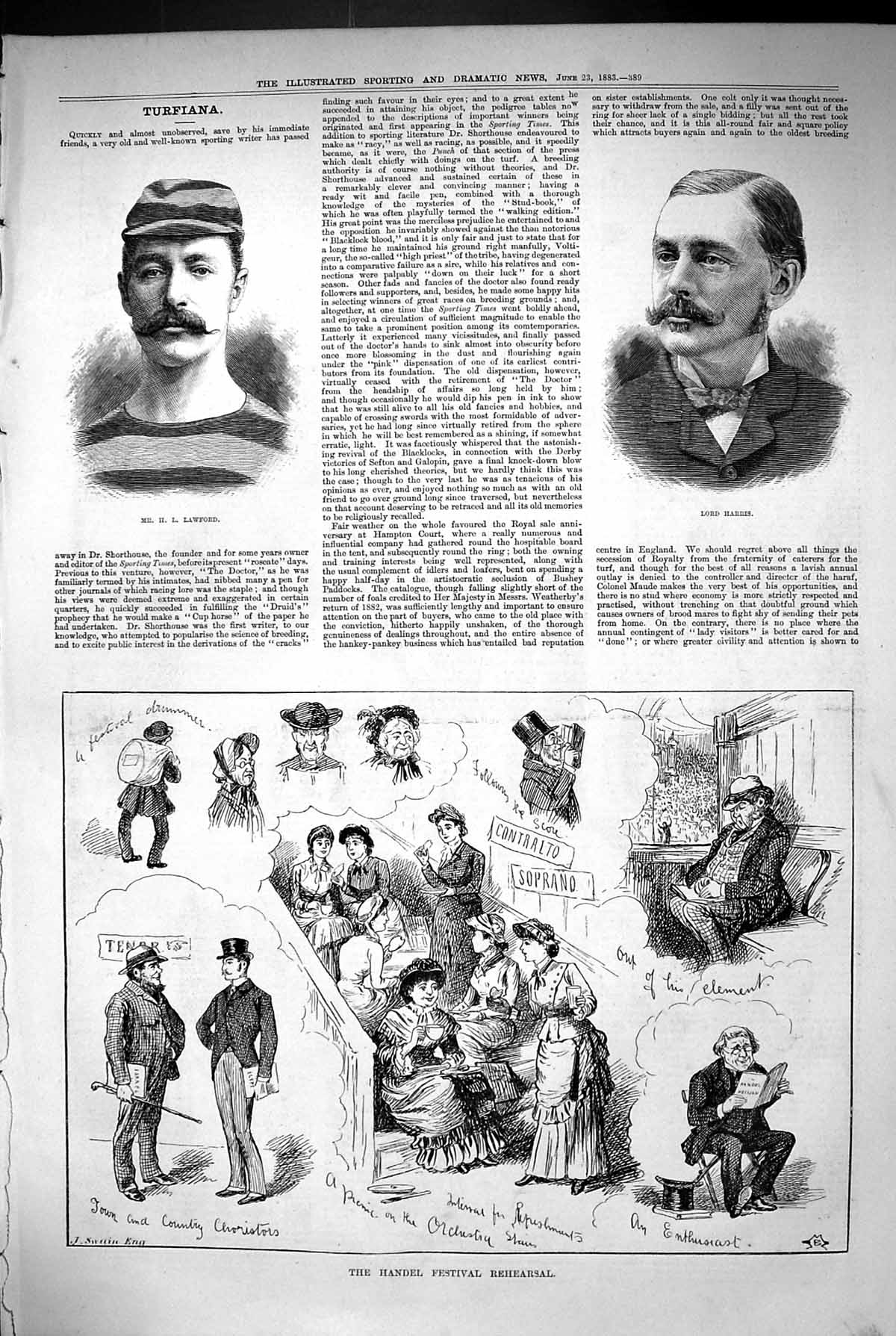 Old 1883 Portrait Lawford Lord Harris Handel Festival Rehearsal Music Victorian