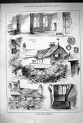 Original Old Antique Print 1883 Denham House Hammersmith Staircase Drawing Room