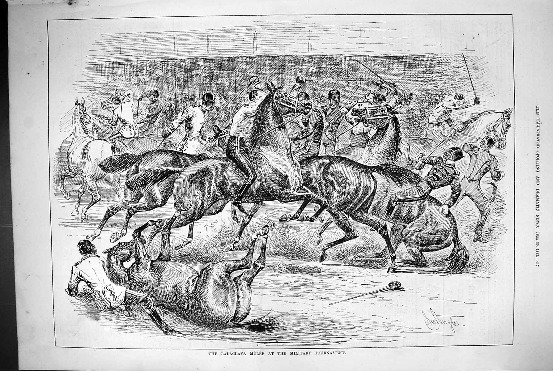 Antique Print 1883 Balaclava Melee Military Tournament Horses Sport Fencing