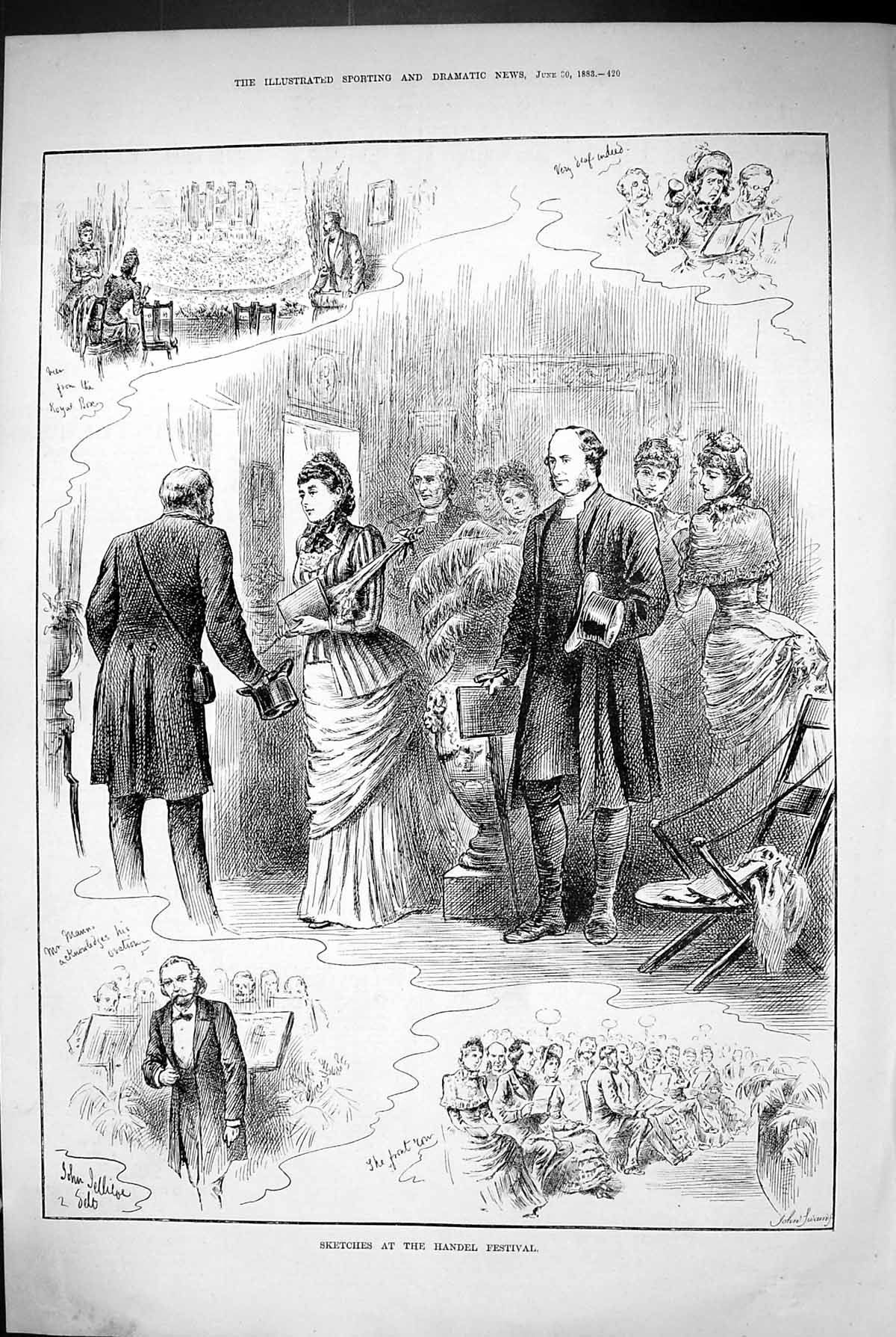 Original Old Antique Print 1883 Handel Festival Music Entertainment Victorian