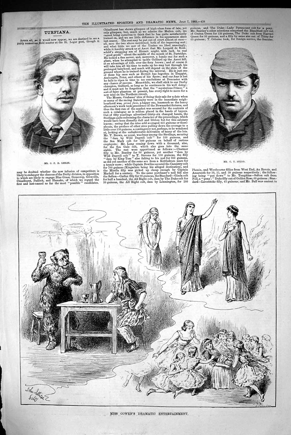 Old 1883 Portrait Leslie Studd Miss Cowen Dramatic Entertainment Thea Victorian