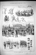 Original Old Antique Print 1883 Oxford Cambridge Cricket Match Sport Blues 19th