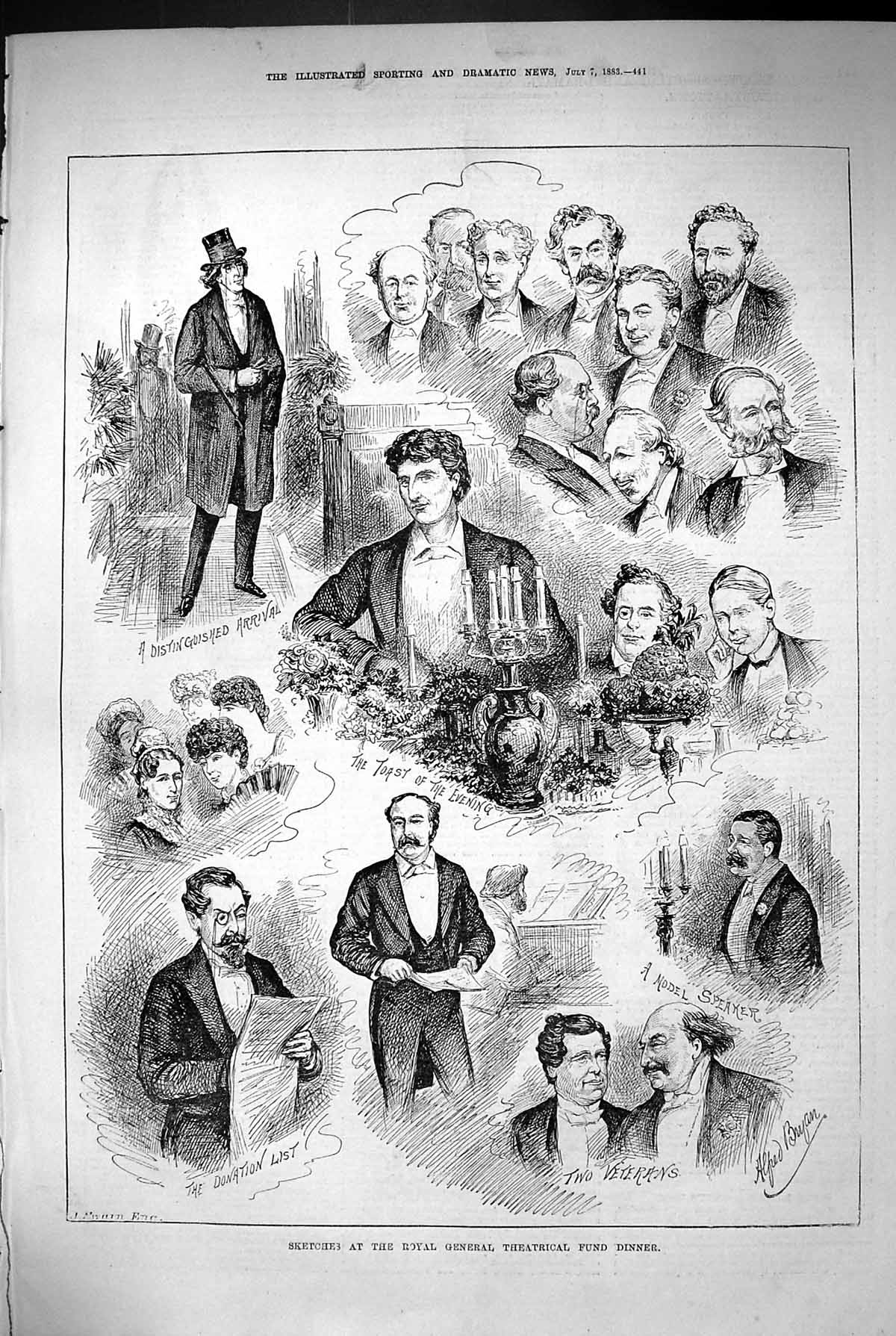 Old 1883 Royal General Theatrical Fund Dinner Men Toast Meeting Speak Victorian