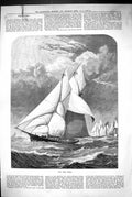 Original Old Antique Print 1883 Off The Wind Sailing Yacht Sea Scene Victorian