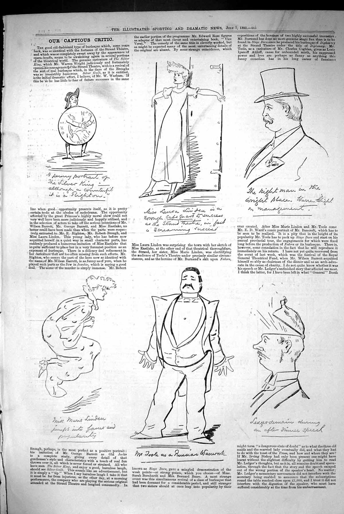 Original Old Antique Print 1883 Captious Critic Toole Russian Waxwork Victorian