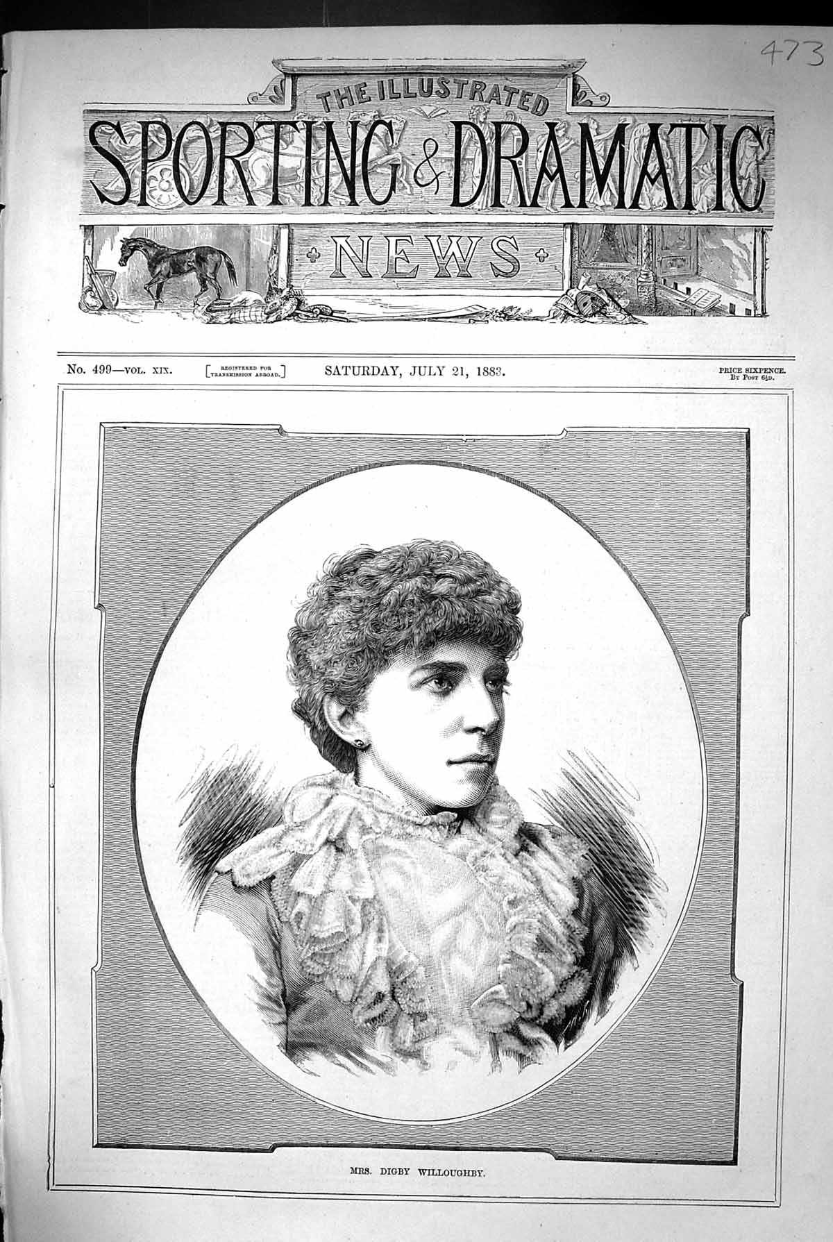 Original Old Antique Print 1883 Portrait Mrs Digby Willoughby Beautiful Woman