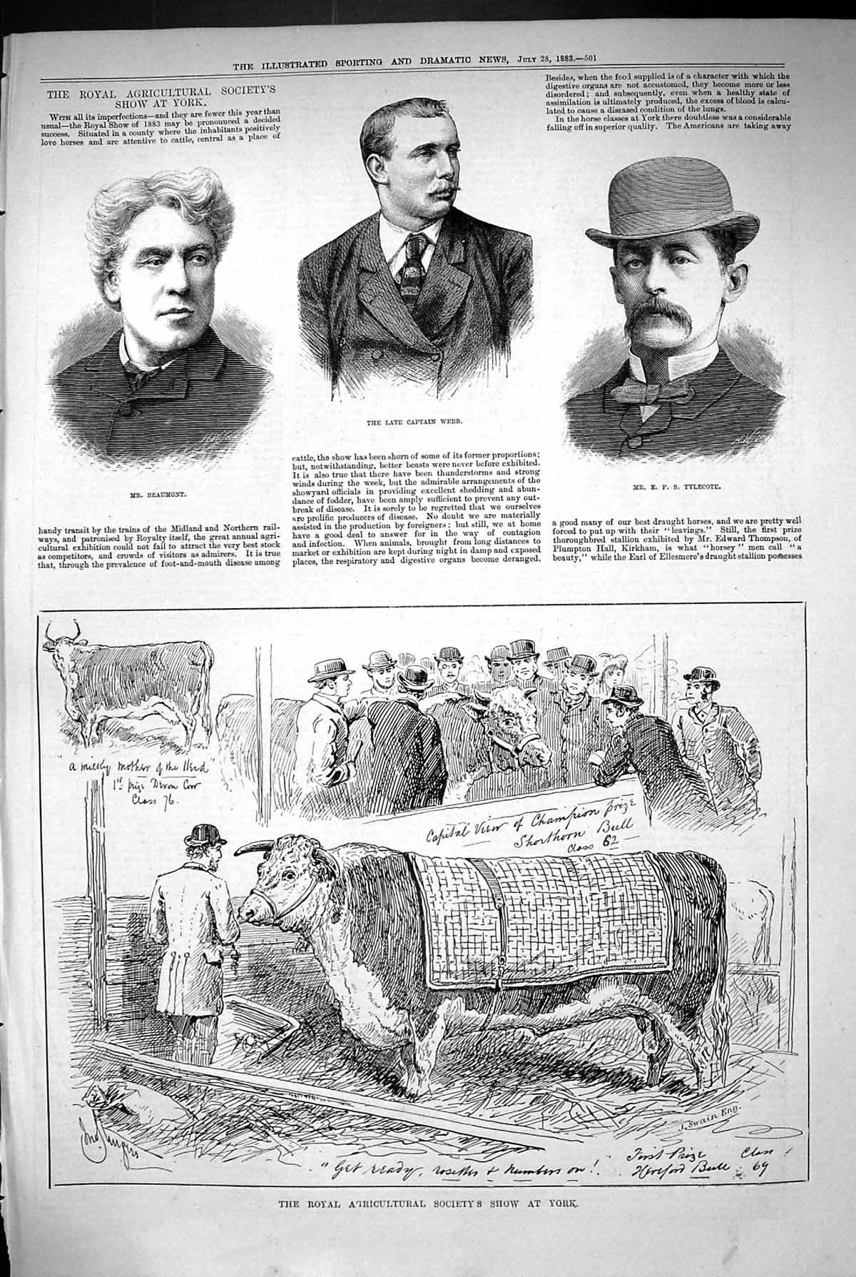 Old 1883 Portrait Beaumont Captain Webb Tylecote Royal Agricultural S Victorian