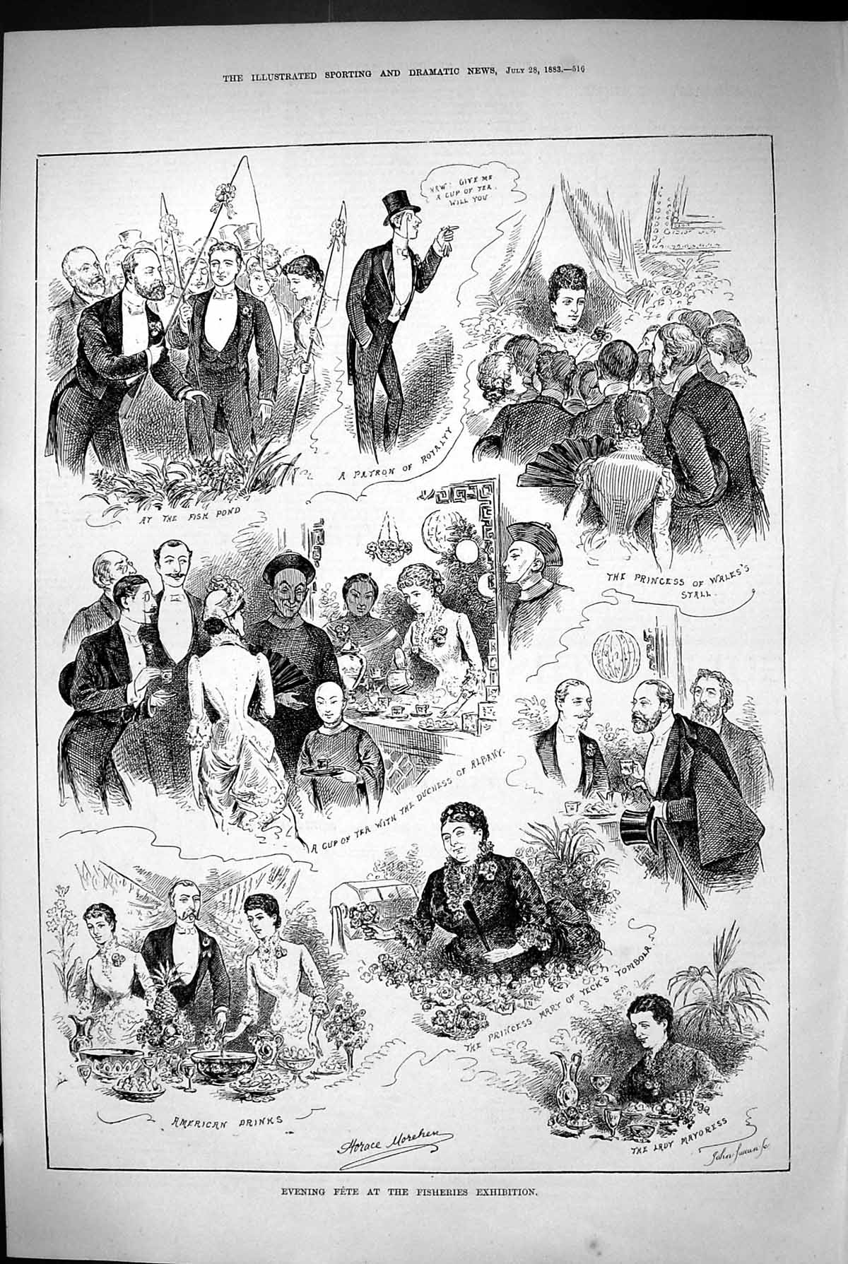 Old 1883 Evening Fete Fisheries Exhibition Duchess Albany Princess Ma Victorian