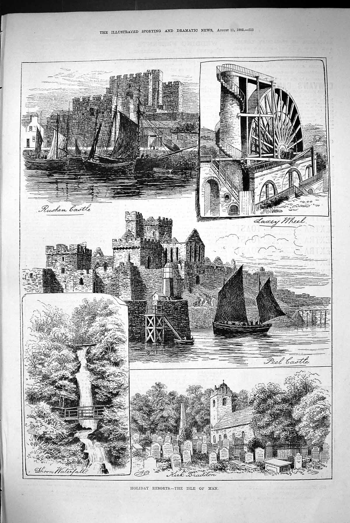 Old 1883 Holiday Resorts Isle Man Rushen Castle Peel Kirk Braddon Sho Victorian