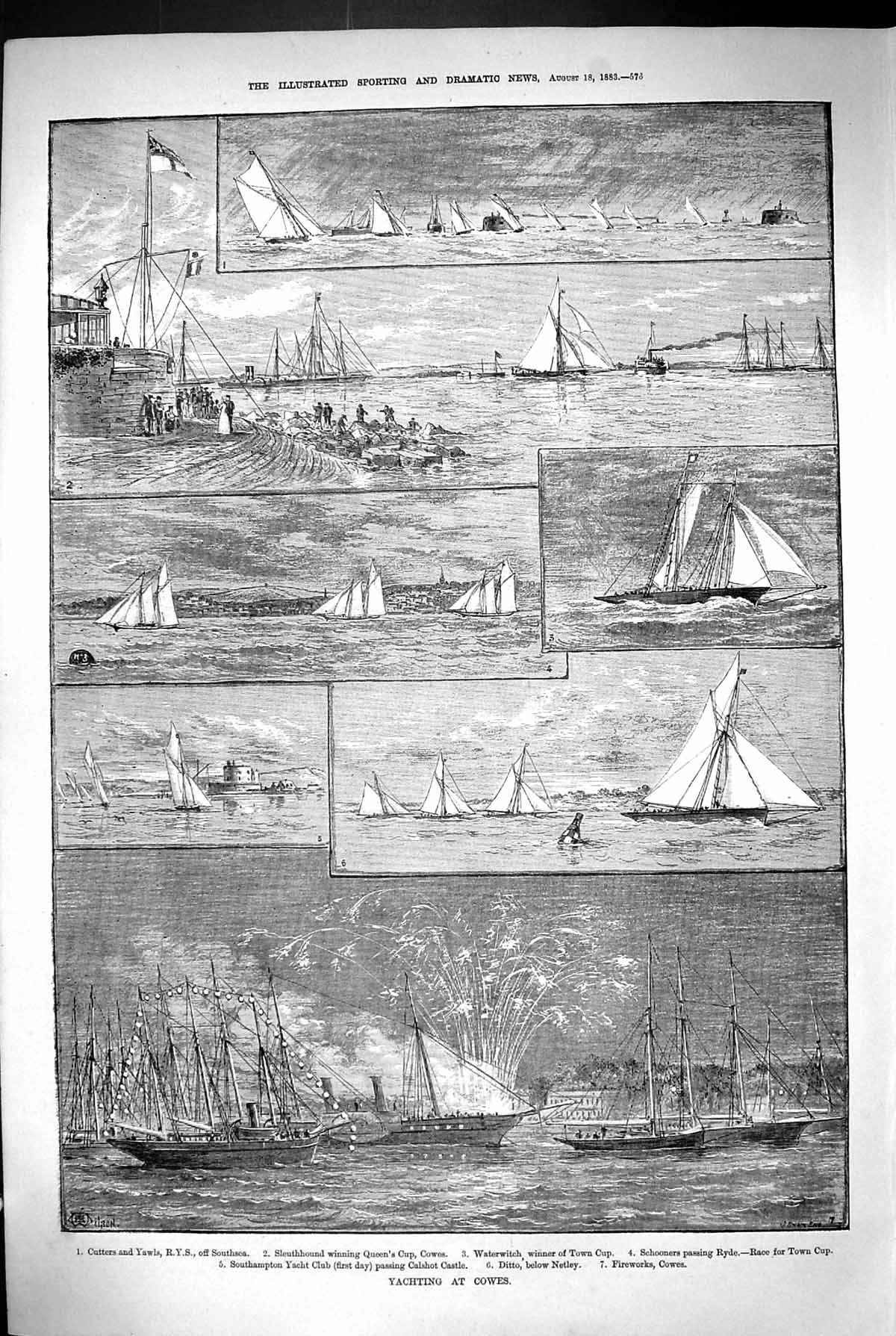 Old 1883 Yachting Cowes Waterwitch Yachts Cutters Yawls Southsea Ditt Victorian