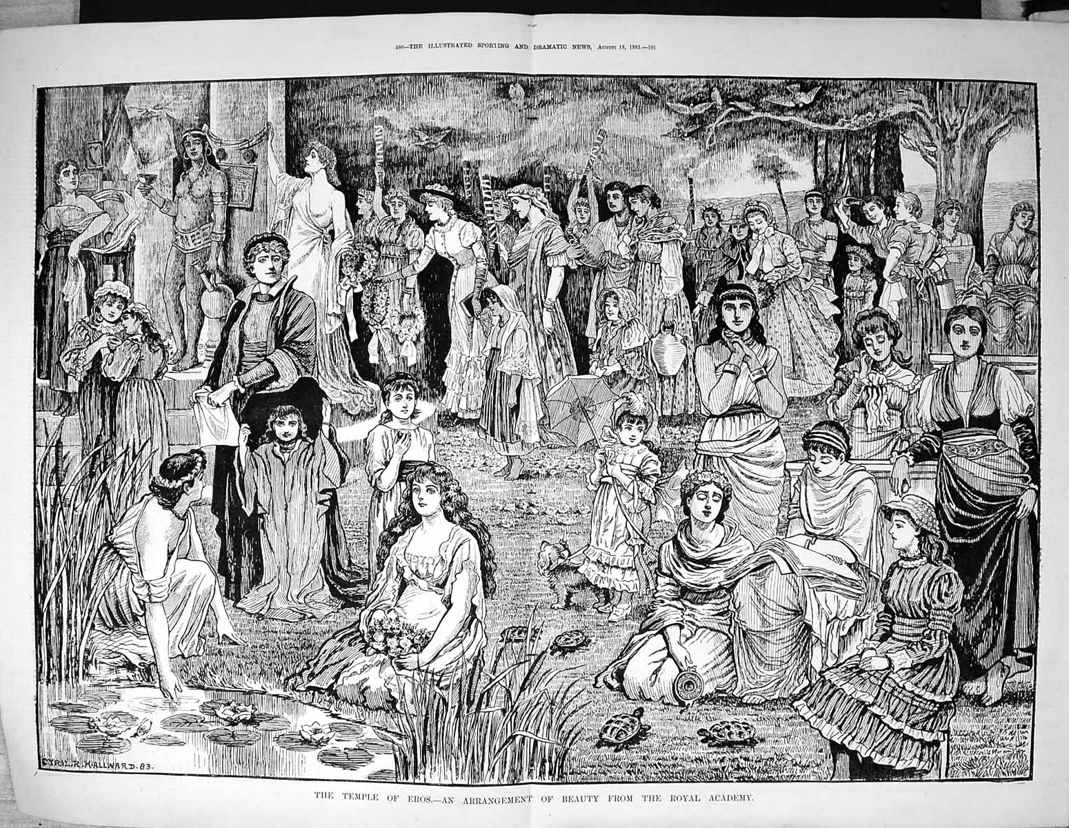 Original Old Antique Print 1883 Temple Eros Arrangement Beauty Royal Academy
