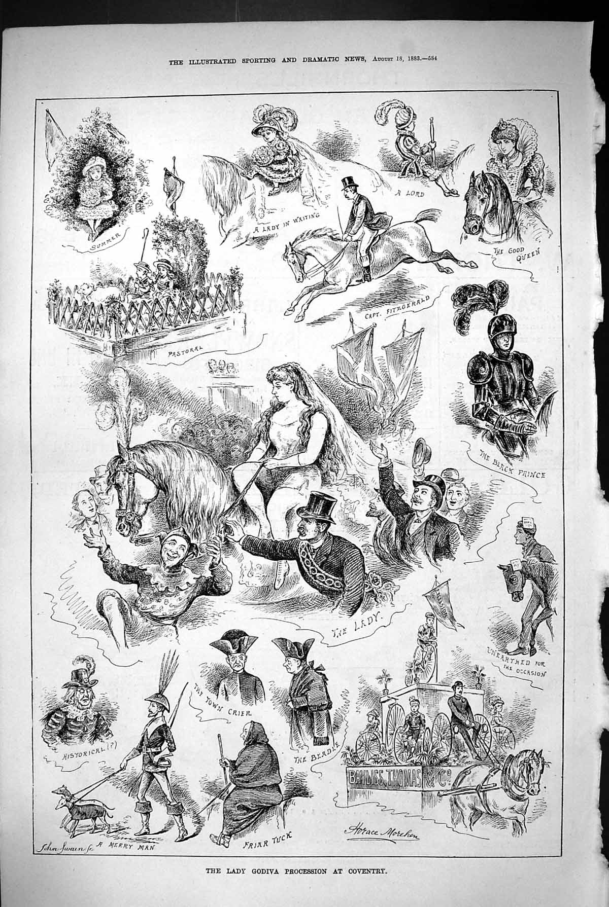 Old 1883 Lady Godiva Procession Coventry Friar Tuck Beadle Town Crier Victorian
