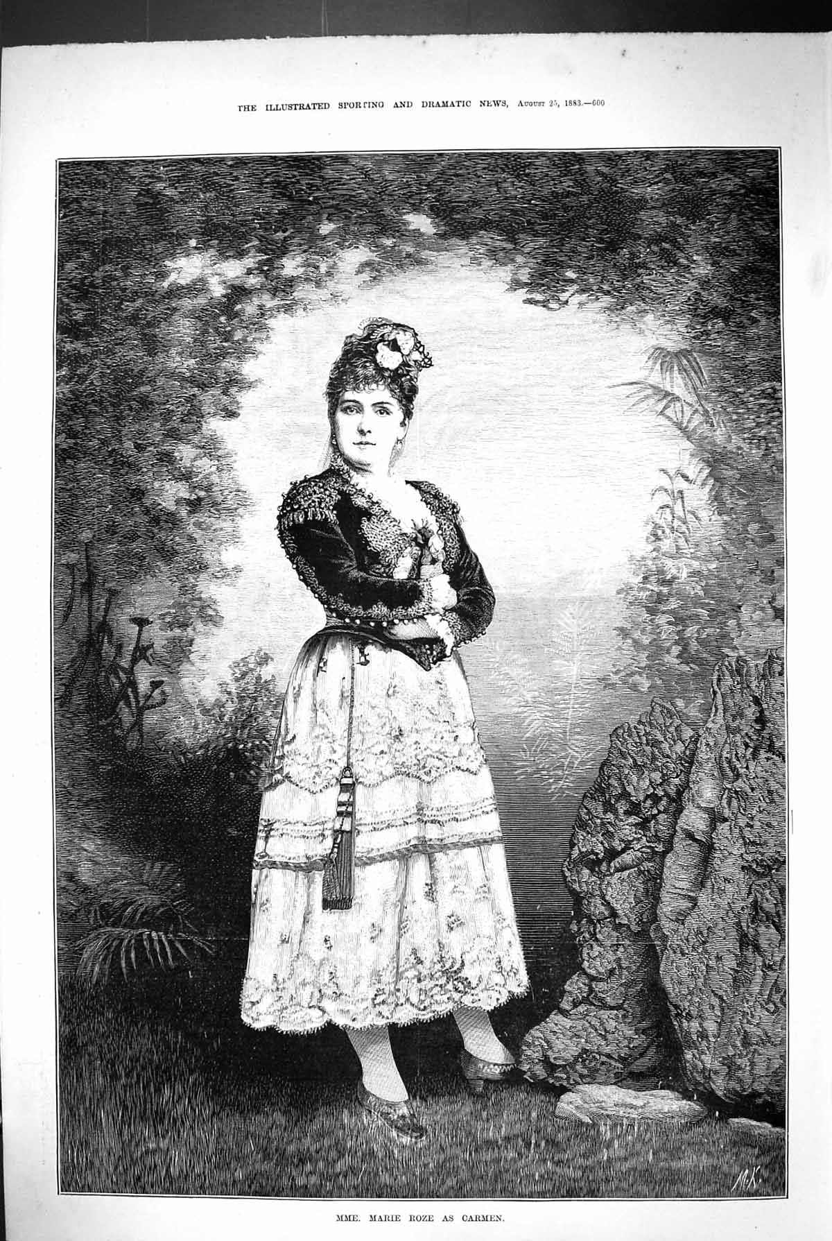 Original Old Antique Print 1883 Portrait Mme. Marie Roze Carmen Beautiful Woman