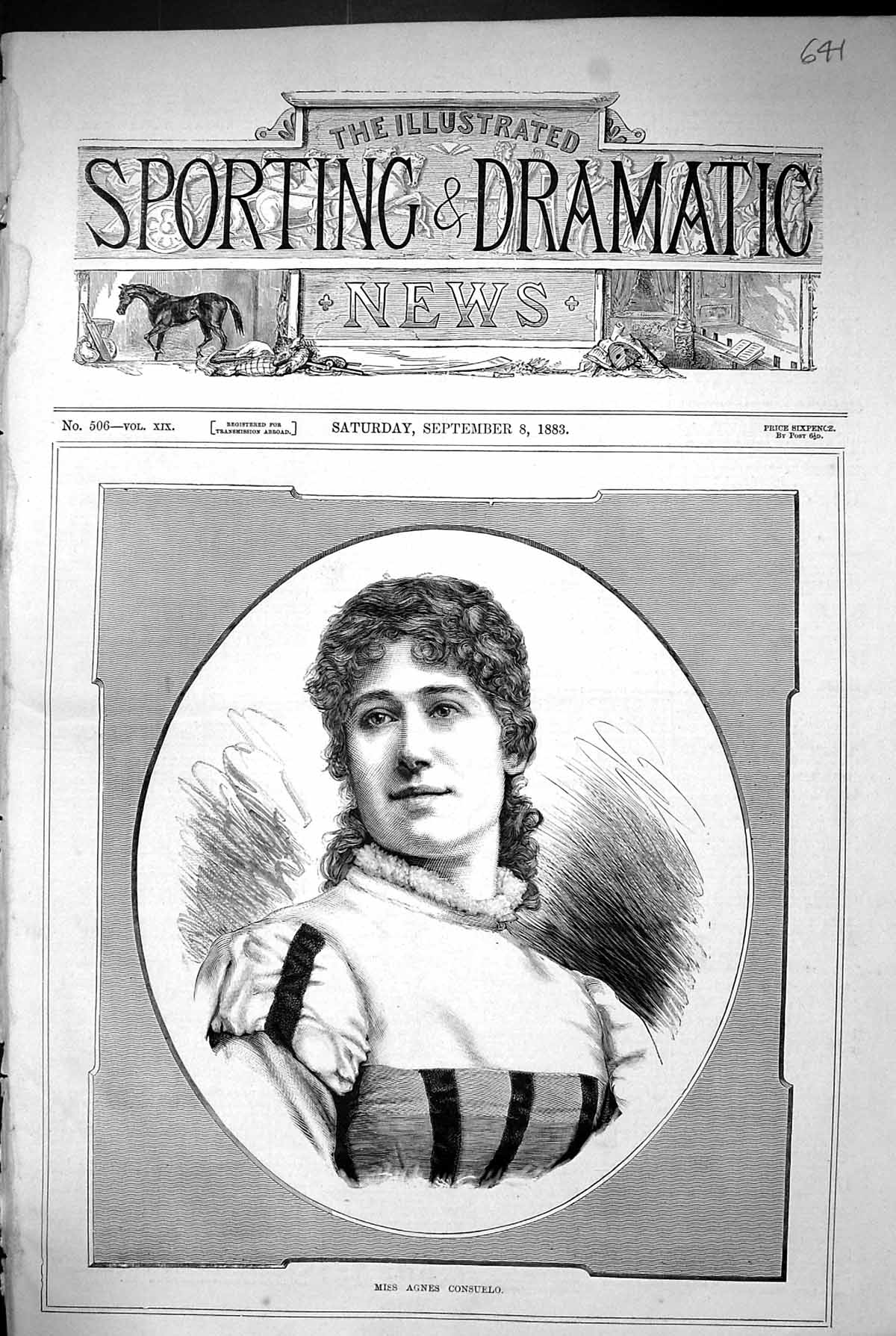 Original Old Antique Print 1883 Portrait Miss Agnes Consuelo Beautiful Woman
